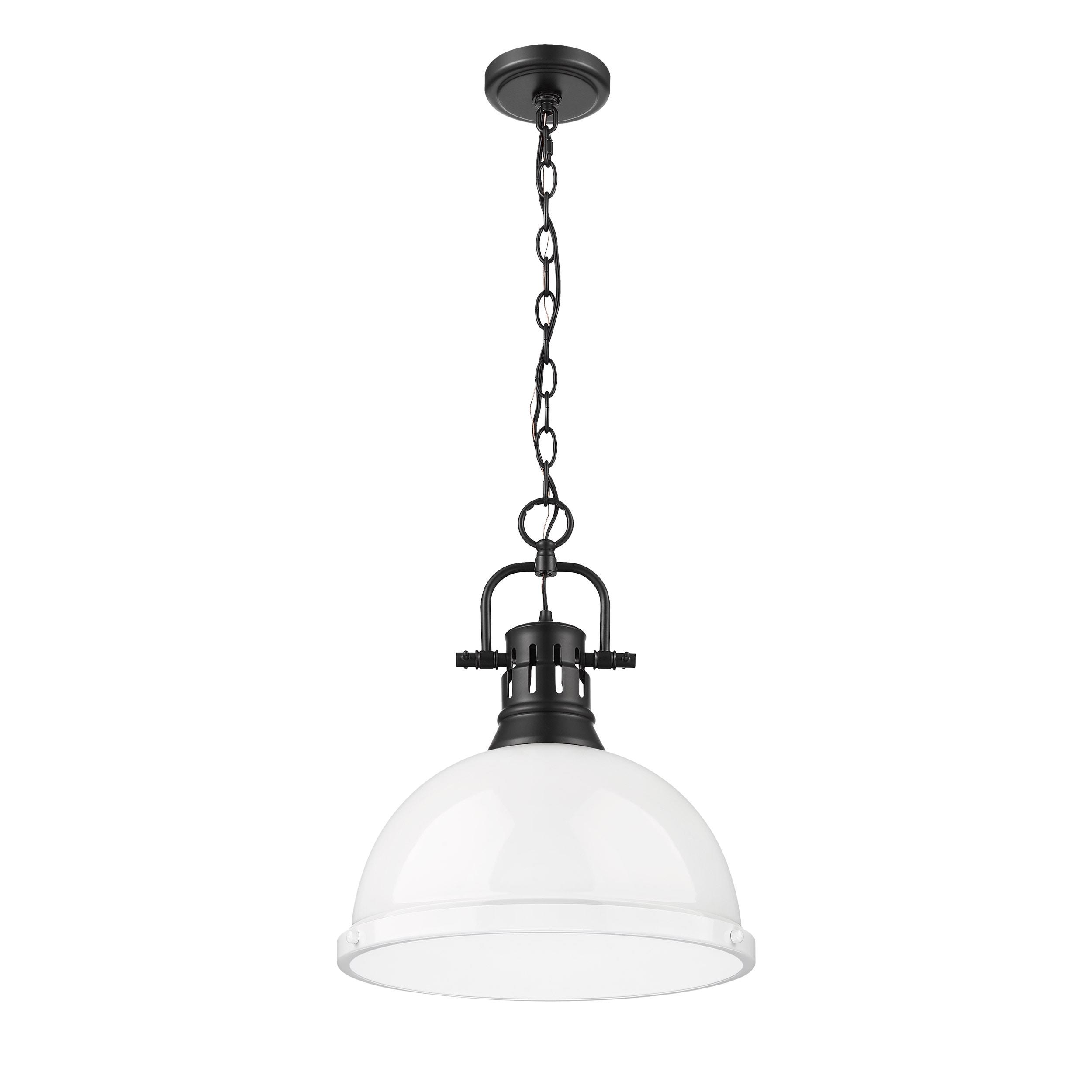 Golden Lighting Duncan 1-Light Large Pendant with Chain in Matte Black with White