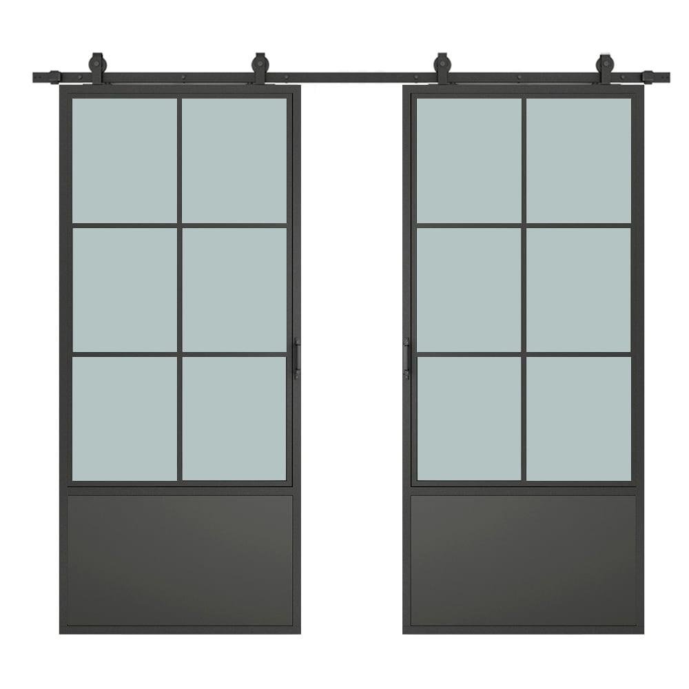 Calhome 84'' Hollow Glass with Installation Hardware Kit Barn Door