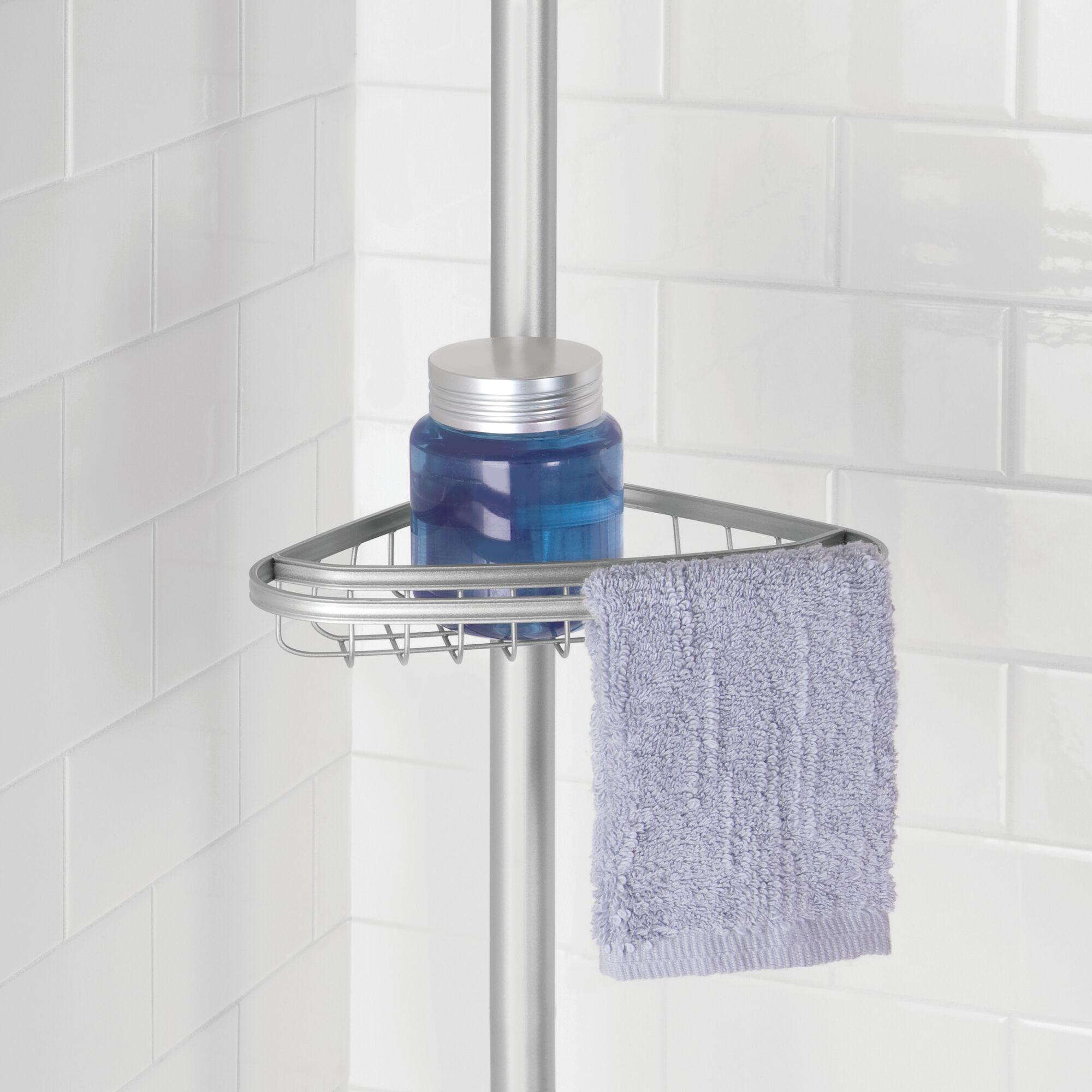 iDESIGN Steel 4 Tier Tension Pole Corner Shower Caddy York Collection Silver