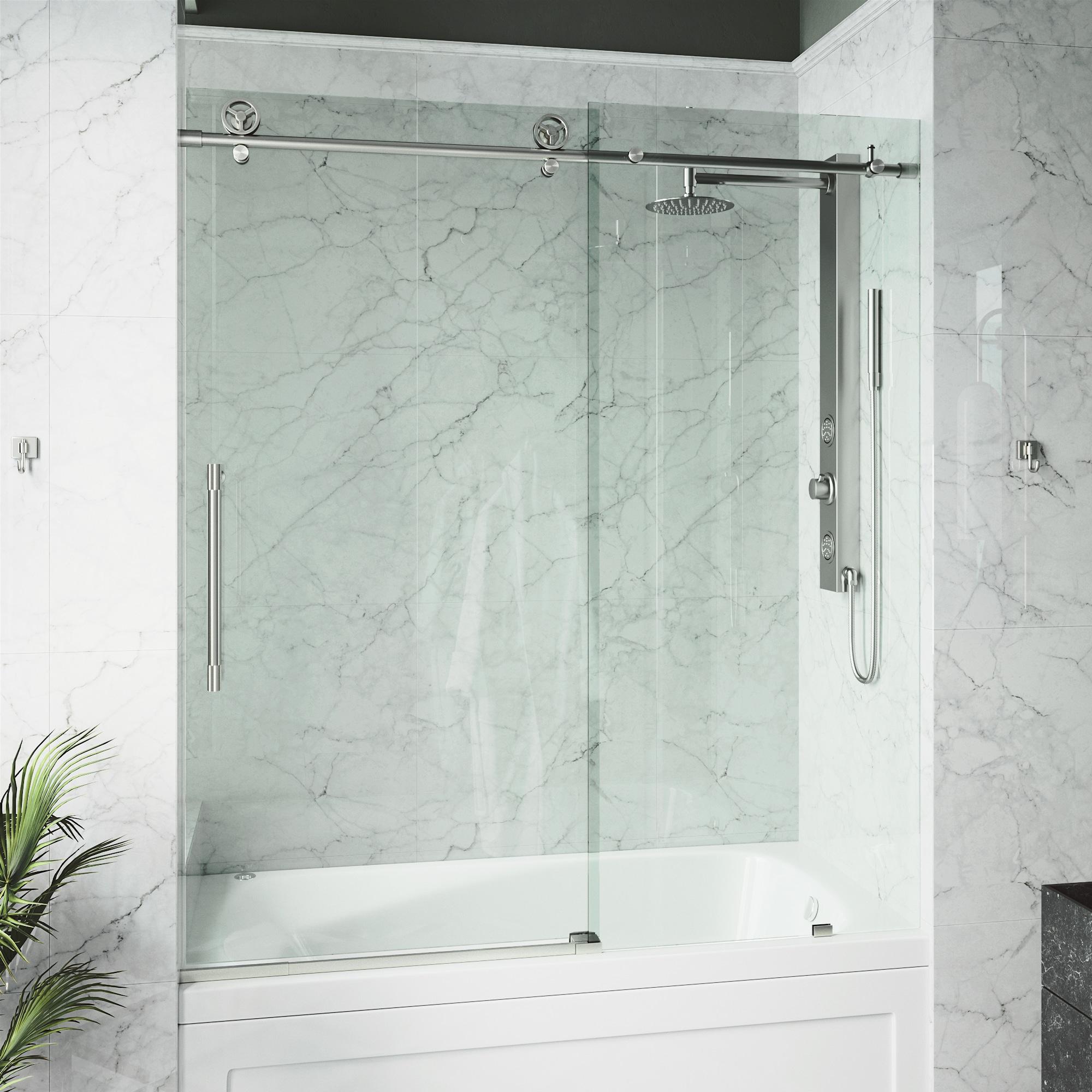 Cass 56-60" W x 66" H Sliding Frameless Tub Door with 3/8" Clear Glass