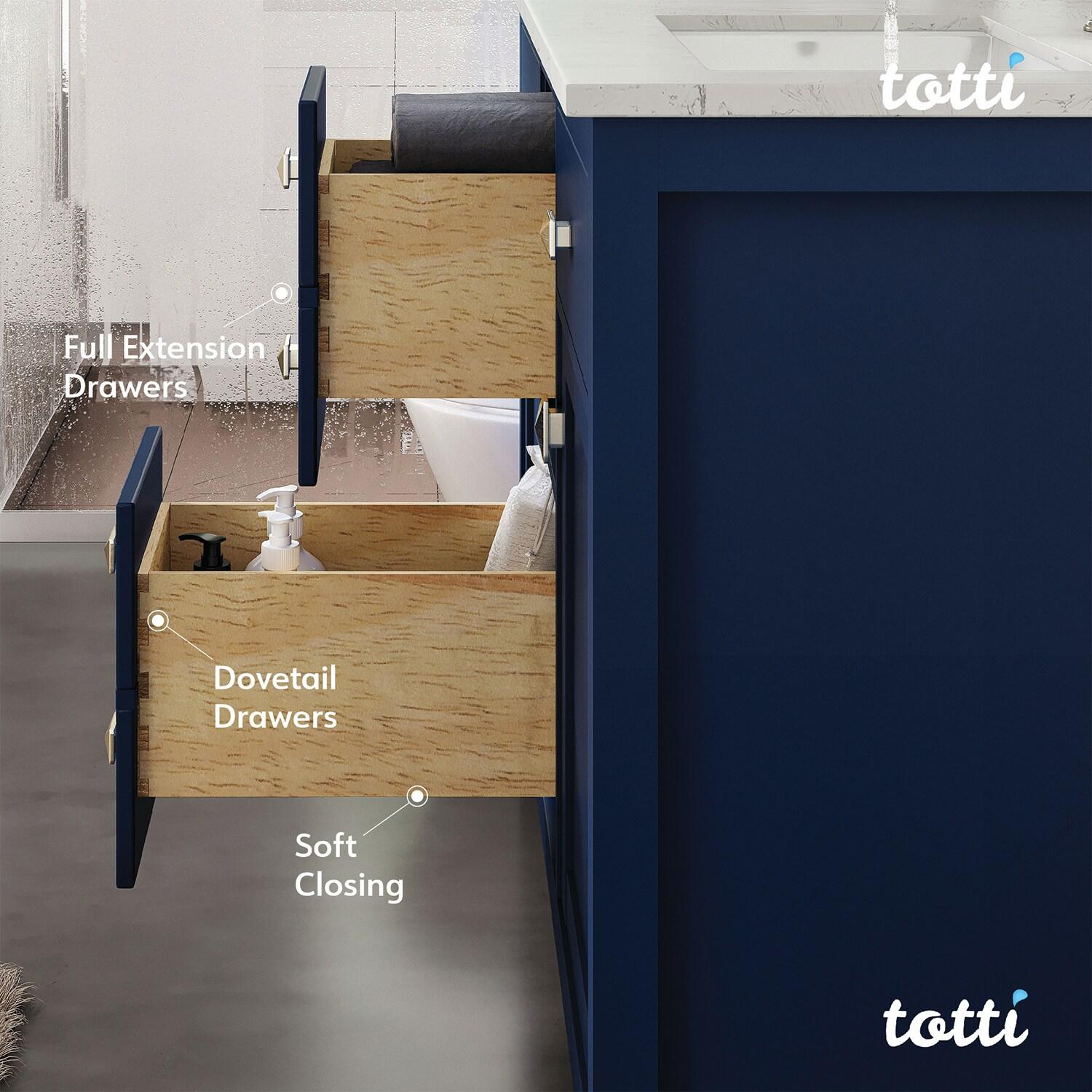 Totti Artemis 48" Blue Transitional Double Sink Bathroom Vanity w/ White Carrara Style Man-Made Stone Top