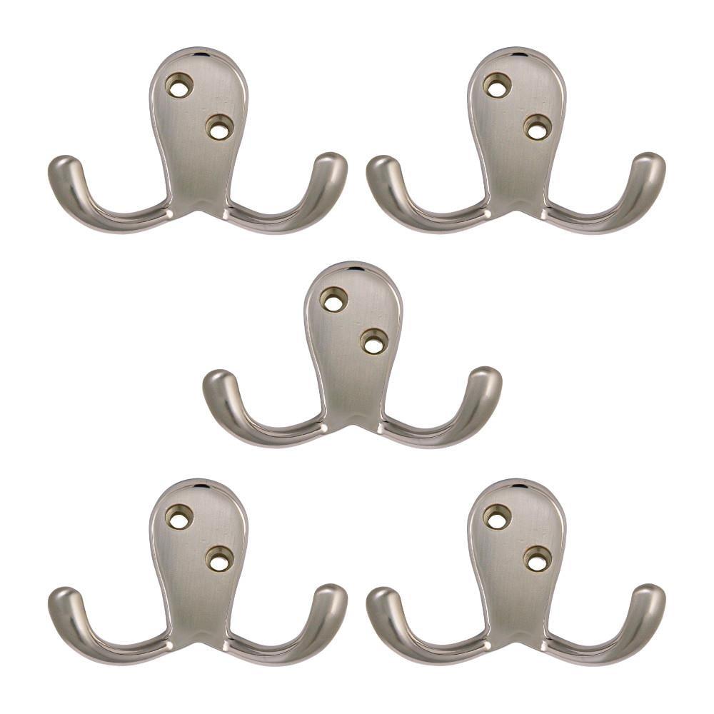 Satin Nickel Wall-Mounted Double Hook Set for Coats and Towels