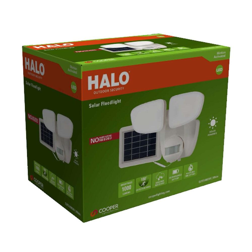 HALO Solar Outdoor LED Flood Light with 180 Degree Motion Sensor Flood & Security Twin Head Light 1000 Lumens White