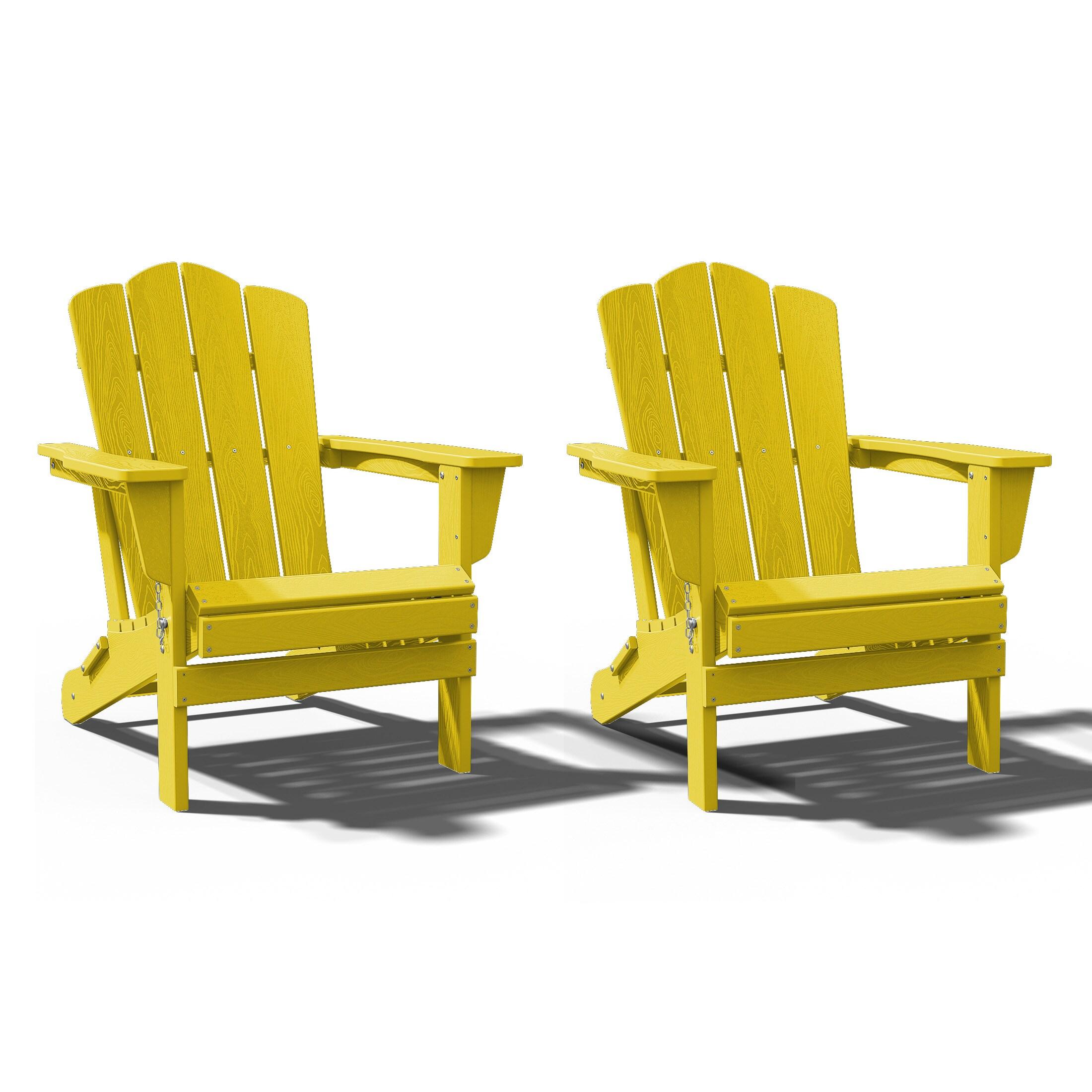 KINGYES Folding Adirondack Chair Set of 2, HDPE All-Weather Folding Adirondack Chair, Yellow
