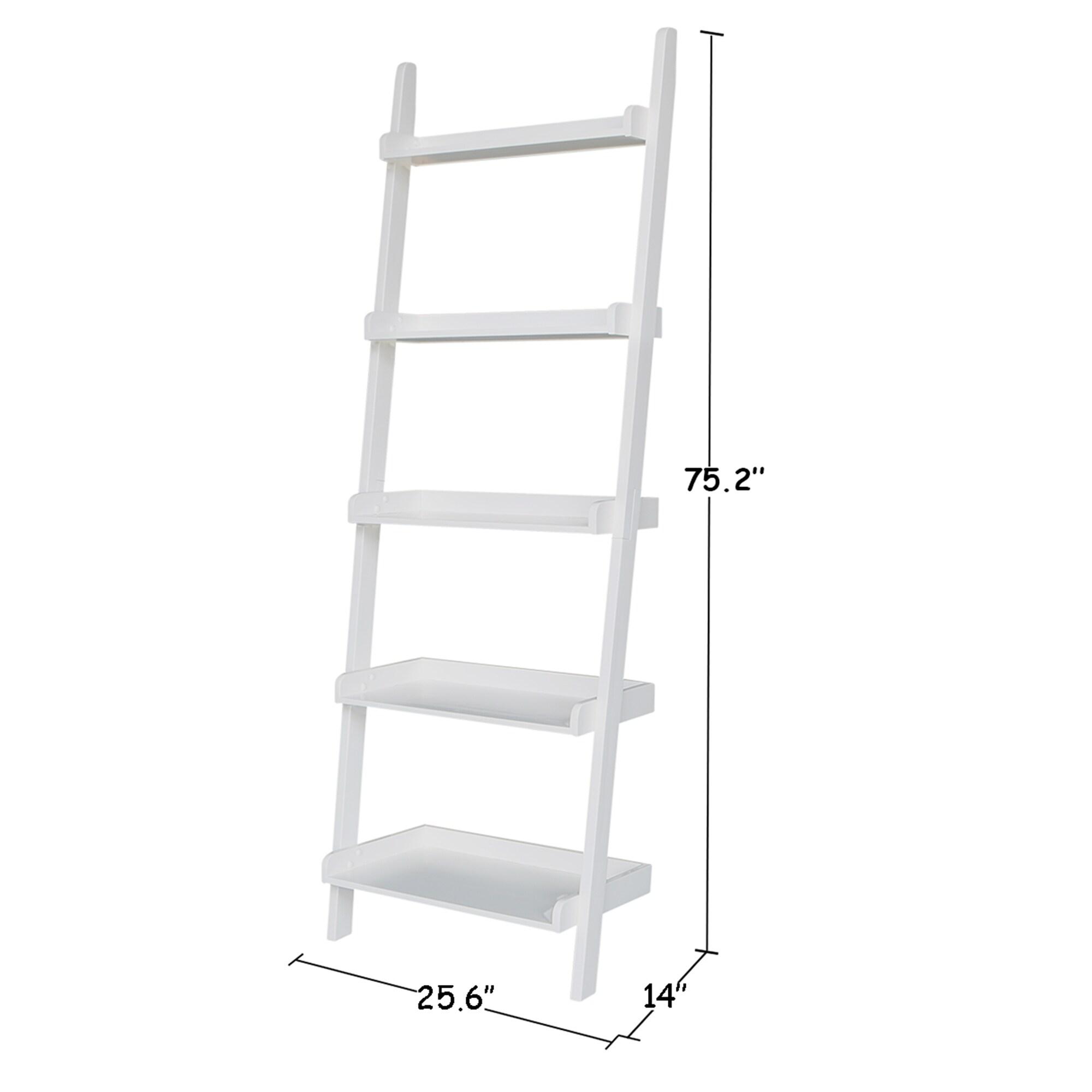 75.5" 5 Tier Solid Wood Leaning Bookshelf White - International Concepts