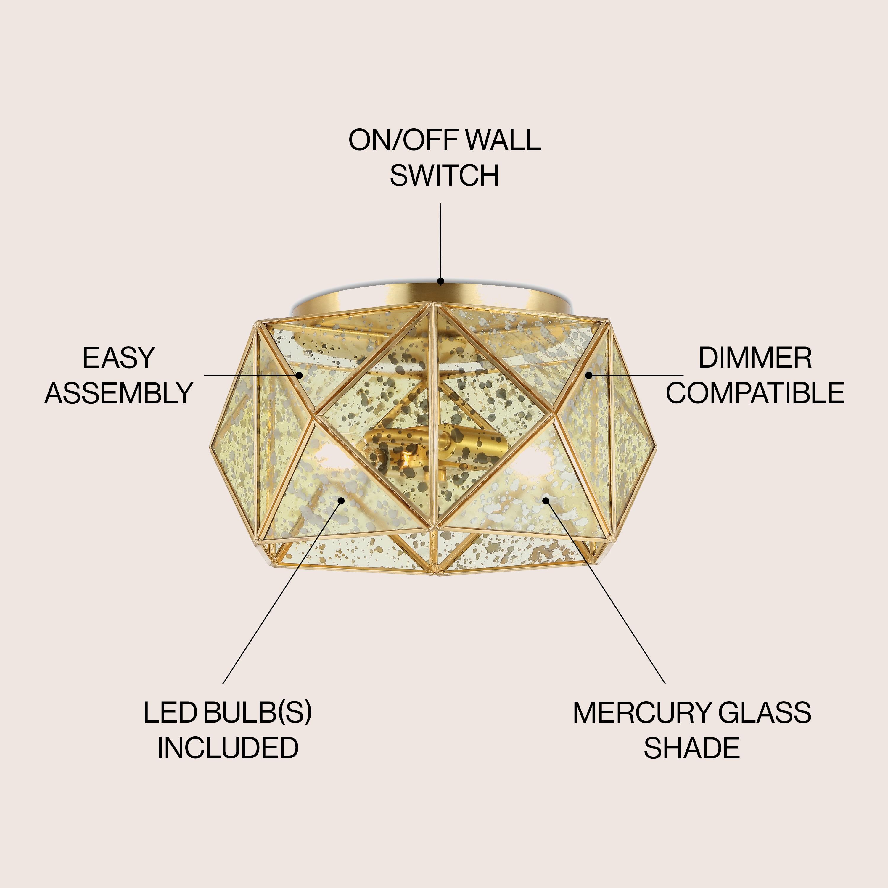 JONATHAN Y JYL9927A Violet 12.5" 2-Light Industrial Vintage Iron/Glass LED Flush Mount Farmhouse Modern 2700K Cozy Warm Light Kitchen Hallway Bathroom Stairwell Entryway Foyer, Brass Gold