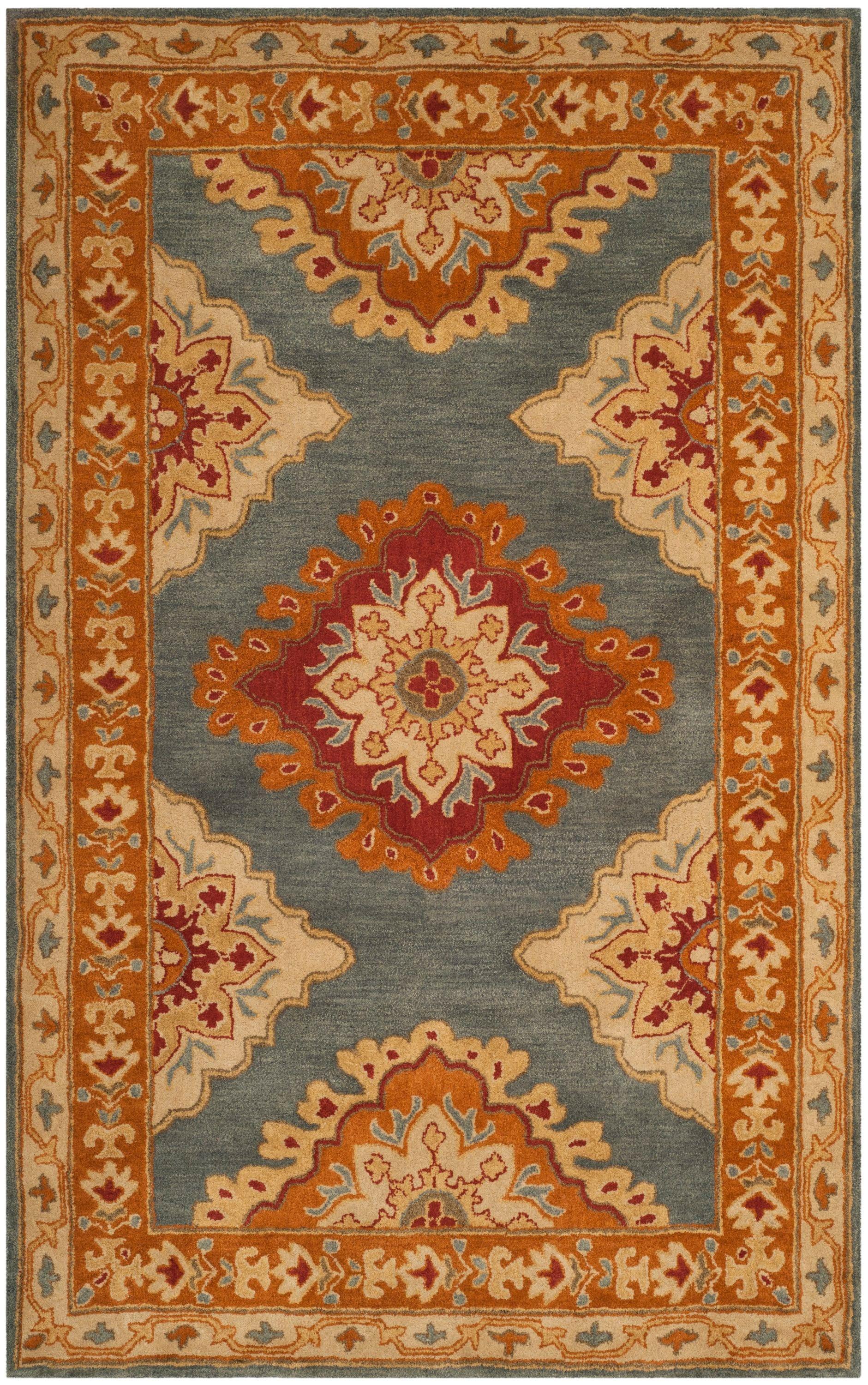 Heritage HG408 Handmade Area Rug - 5'x8' - Blue/Rust - Safavieh