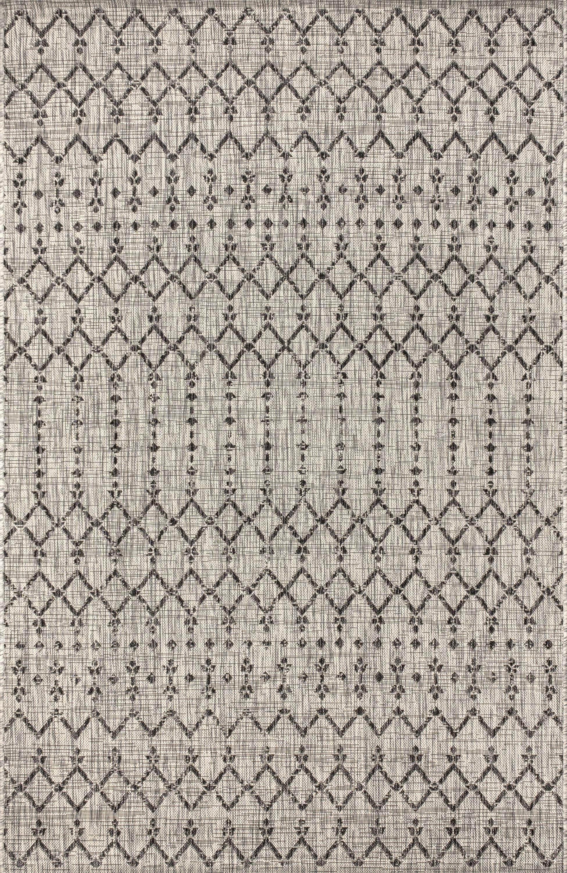 5'x8' Ourika Moroccan Geometric Textured Weave Indoor/Outdoor Area Rug, Light Gray/Black - JONATHAN Y