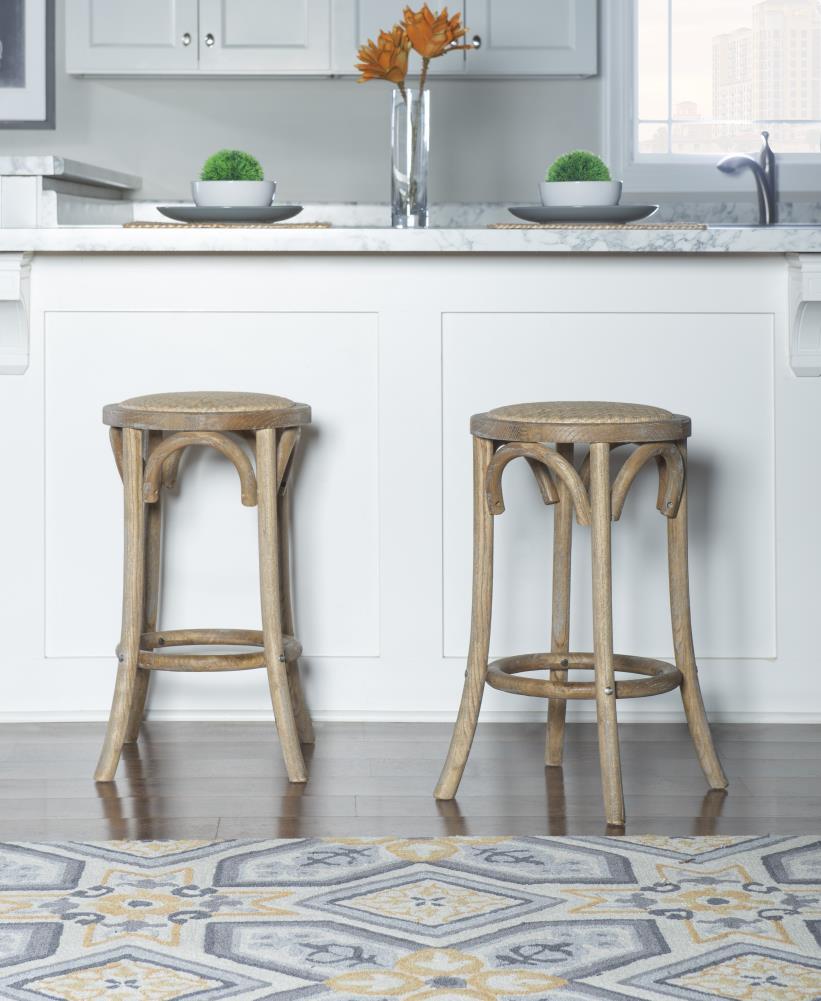 Rae Rattan Seat Backless Counter Height Barstool Ratten - Linon: Elm Wood, Natural Fiber, 30.5" High