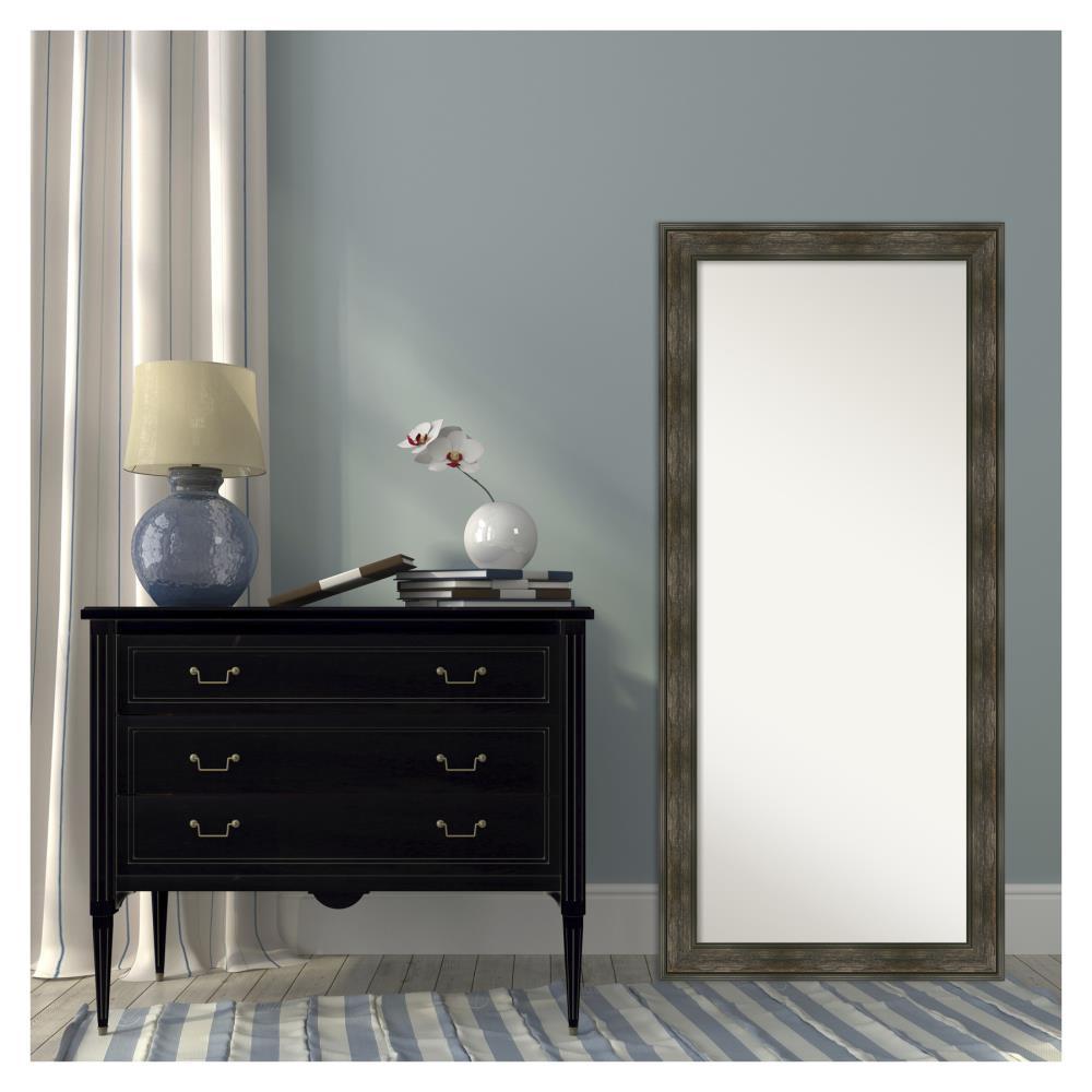 30" x 66" Non-Beveled Rail Rustic Char Full Length Floor Leaner Mirror - Amanti Art: Polystyrene Frame, Spot Clean