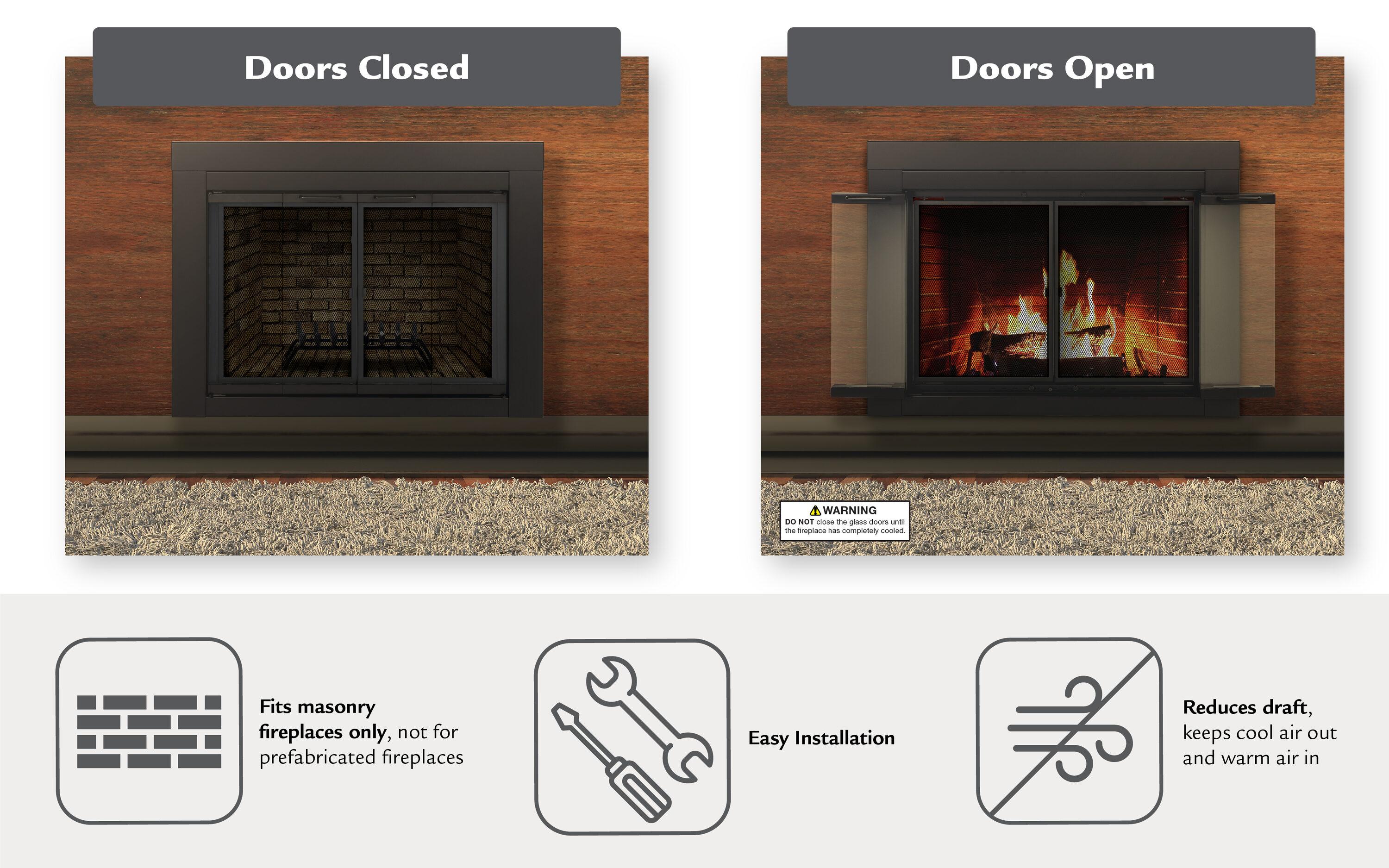 Pleasant Hearth Ascot Black Fireplace Glass Doors - Medium