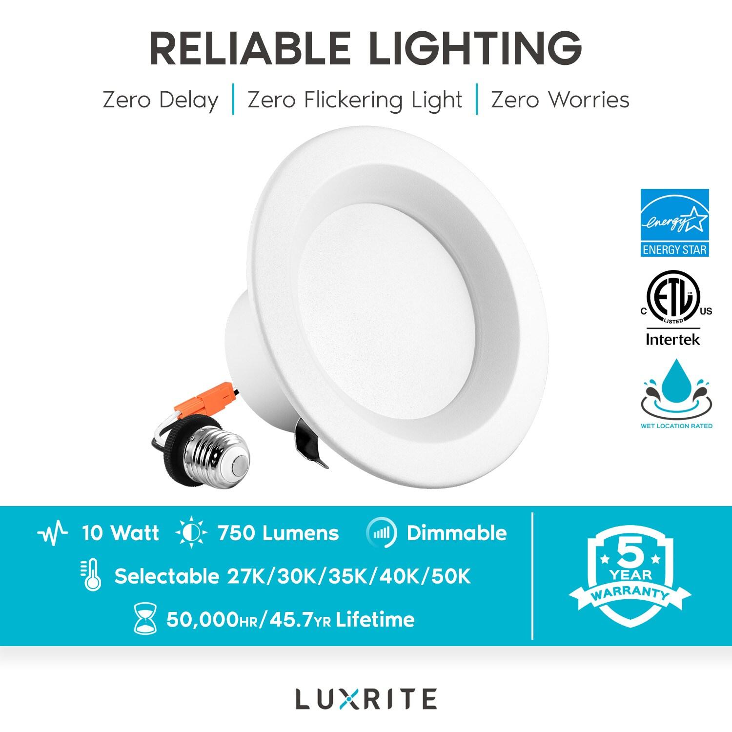 4'' Selectable Color Temperature Dimmable LED Retrofit Recessed Lighting Kit