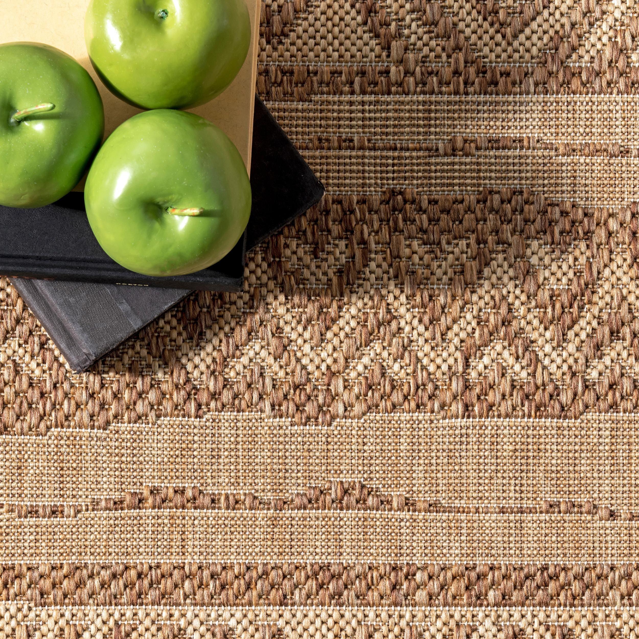 6'7"x9' Abbey Geometric Striped Indoor and Outdoor Area Rug Beige - nuLOOM: Low Pile, Machine Made, Polypropylene