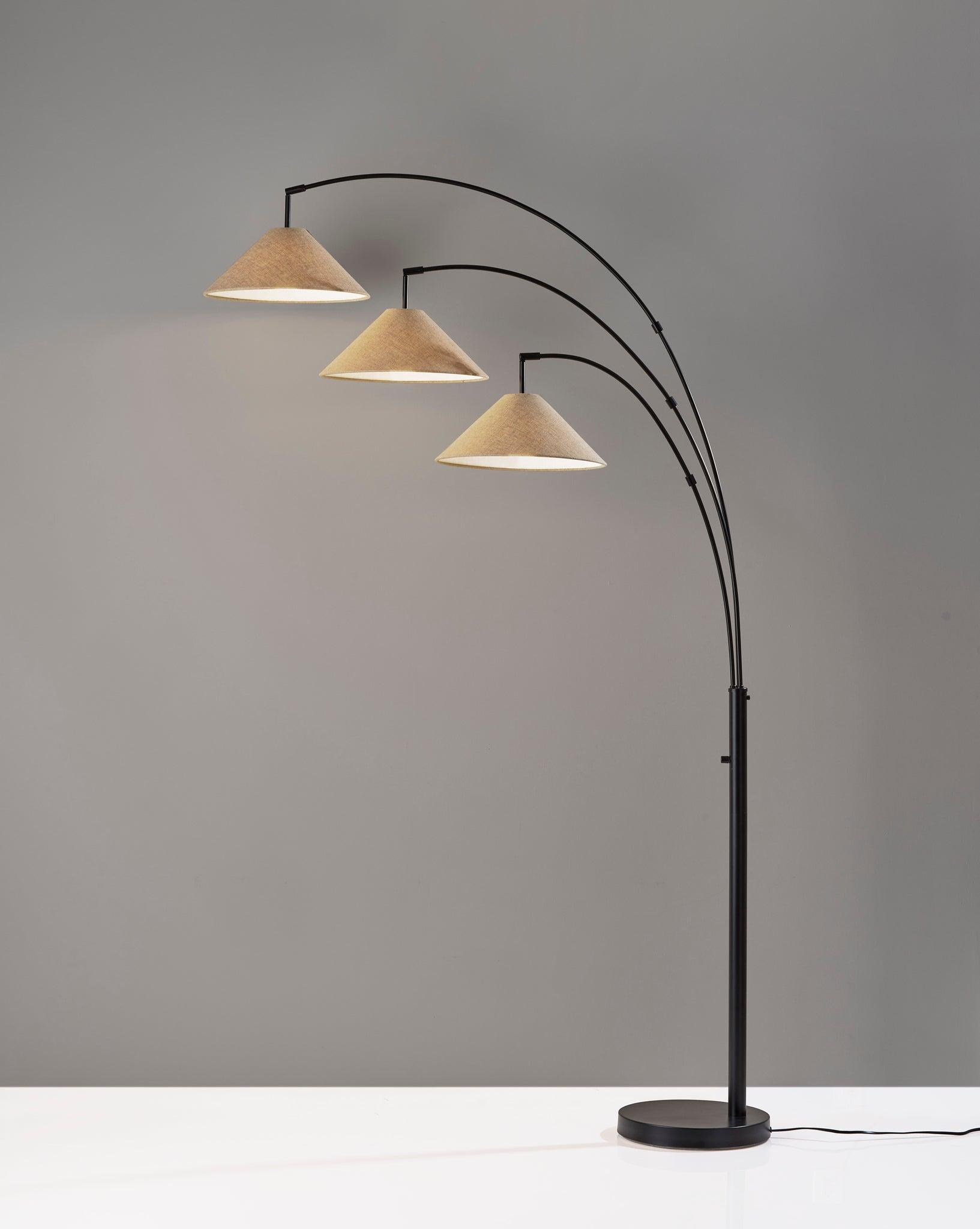 Braxton 3 Arm Arc Lamp Dark Bronze - Adesso: Adjustable Cone Shades, ETL Listed, 86" Tall