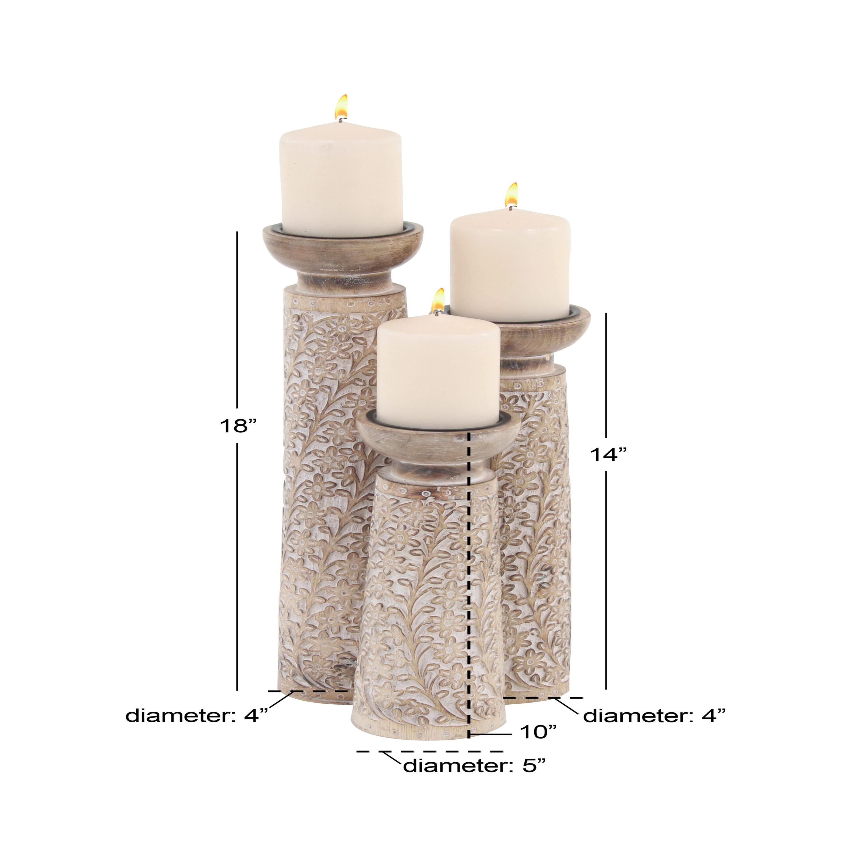 Set of 3 Rustic Cylindrical Mango Wood Candle Holders Off White - Olivia & May: Elegant Tabletop Decor