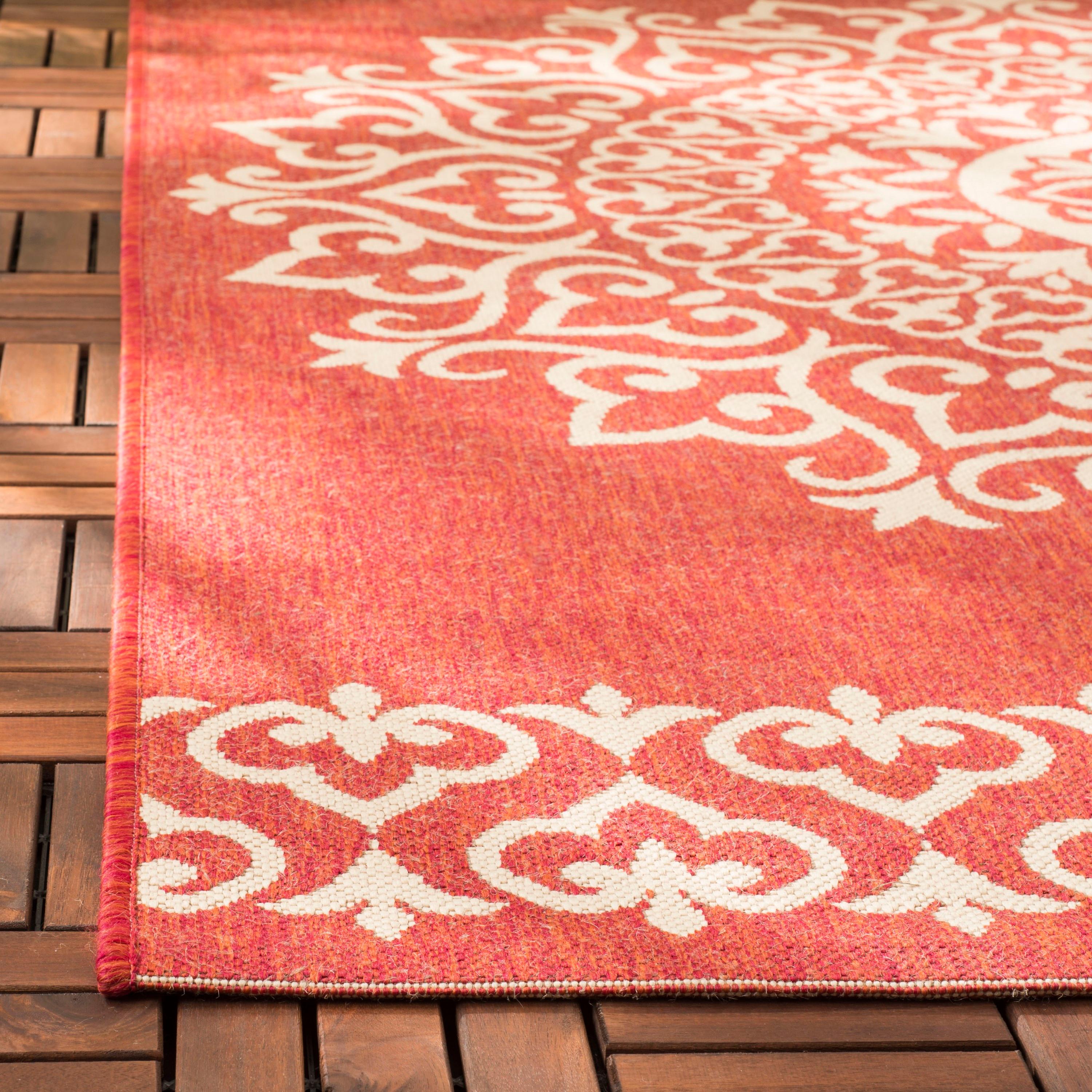 Beach House BHS183 POWER LOOMED Indoor/Outdoor Runner Rug - Red/Creme - 2'2"x4' - Safavieh