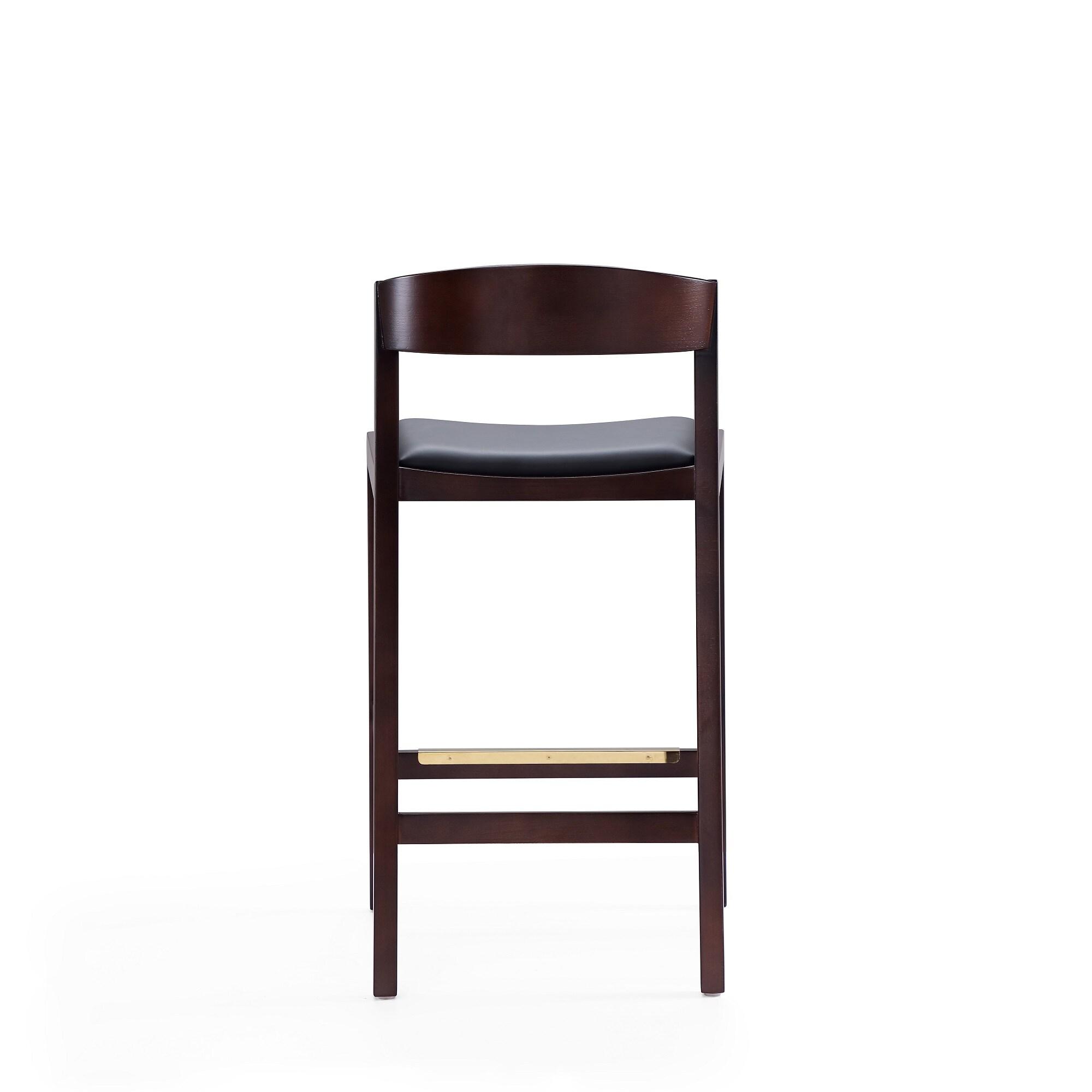 Manhattan Comfort Set of 2 Klismos Upholstered Beech Wood Counter Height Barstools Black: Faux Leather, Semi-Gloss Finish, Footrest