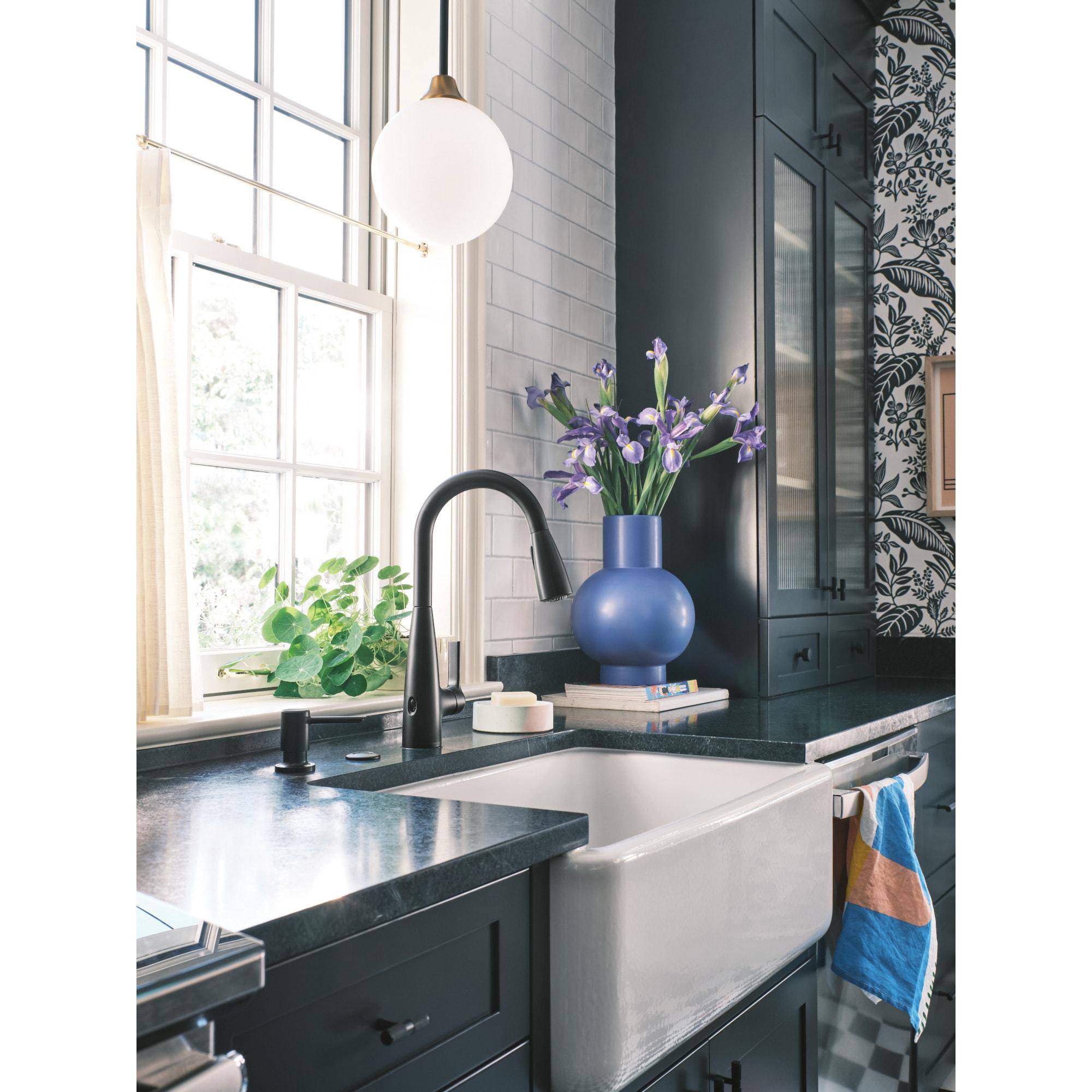 Moen 87627EIBL Haelyn Single-Handle Pull-Down Sprayer Kitchen Faucet with ColorCue Temperature Indicator, Matte Black