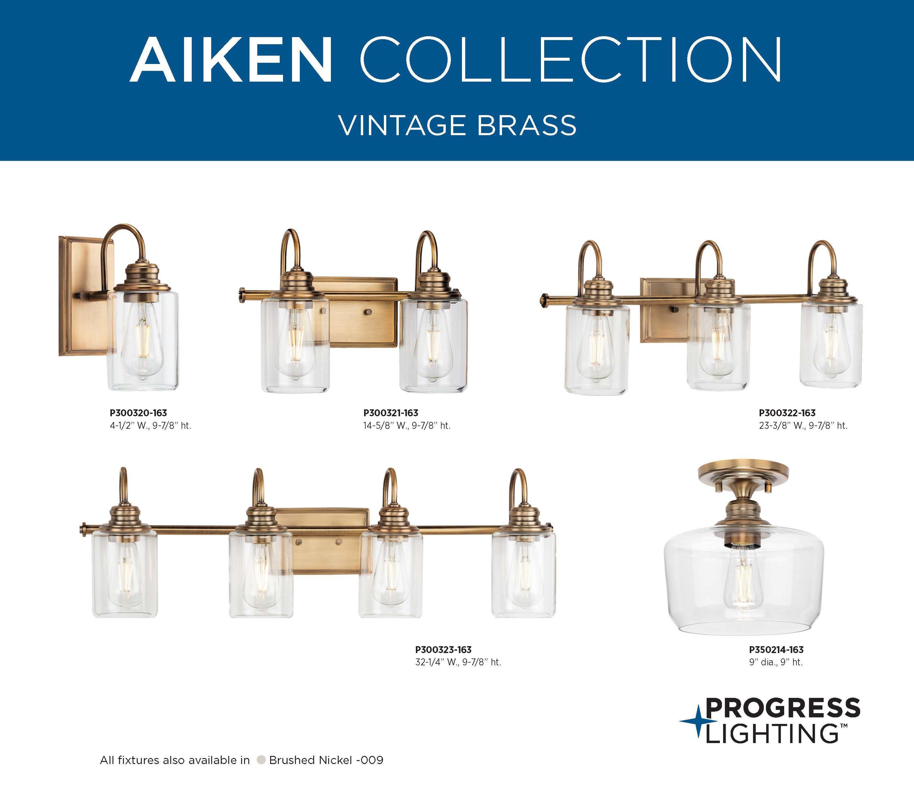 Progress Lighting Aiken 4-Light Bath Vanity Light, Brushed Nickel, Clear Glass Shade