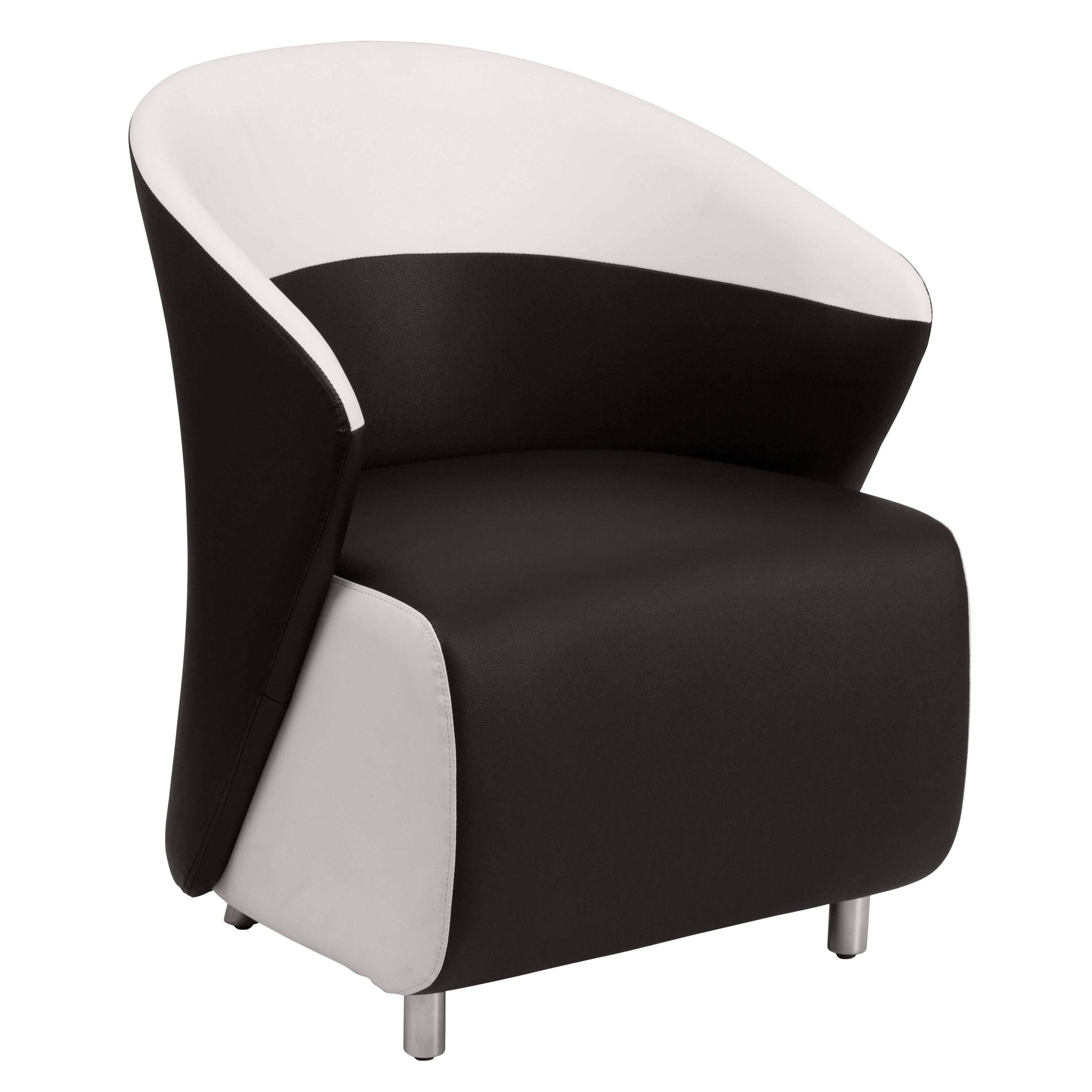 Flash Furniture Black LeatherSoft Curved Barrel Back Lounge Chair with Melrose White Detailing