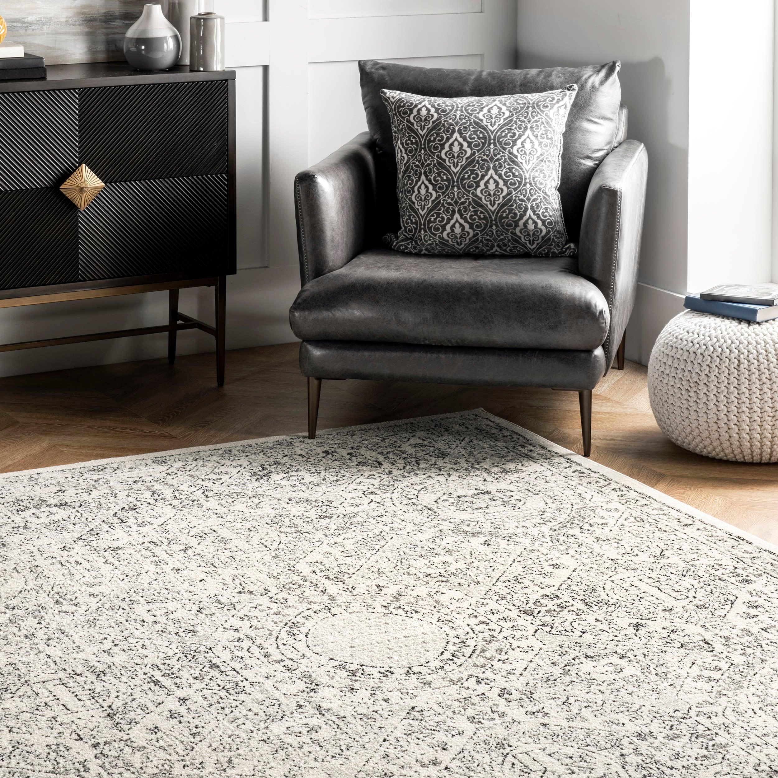 Reversible Gray Synthetic 8' x 10' Easy Care Area Rug