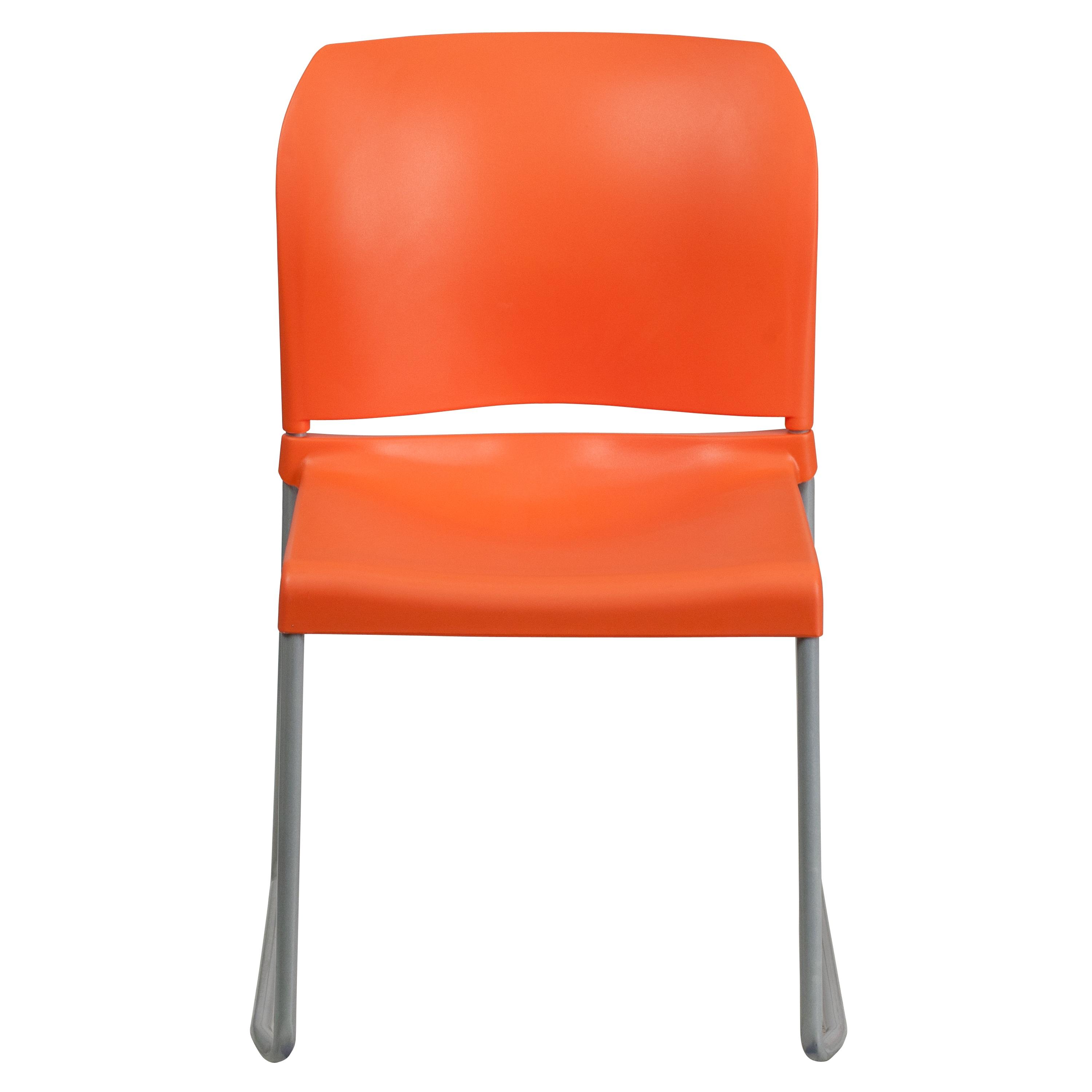 Flash Furniture HERCULES Series 880 lb. Capacity Orange Full Back Contoured Stack Chair with Gray Powder Coated Sled Base