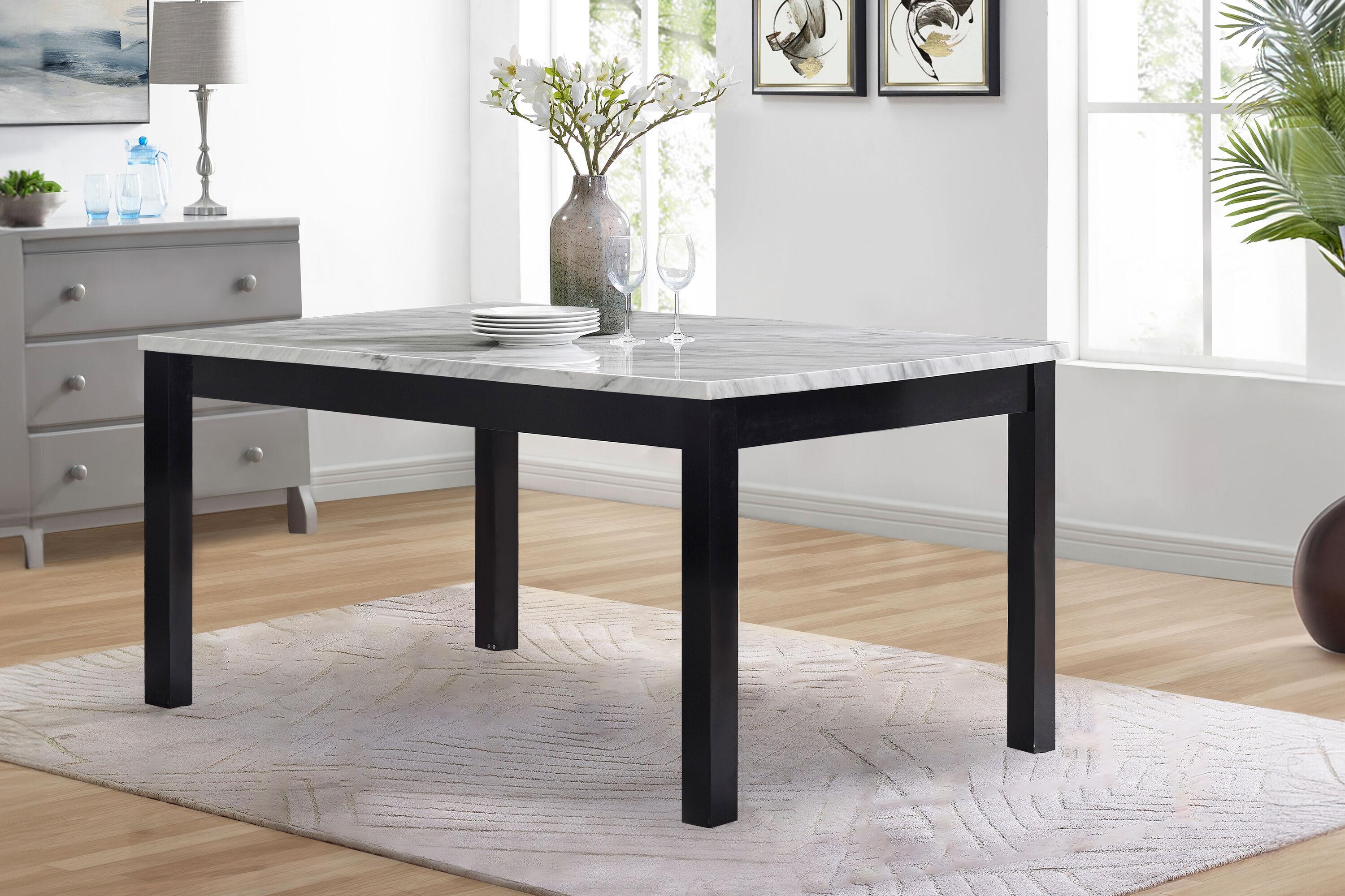 Celeste 64" Black Wood Dining Table with Faux Marble Top