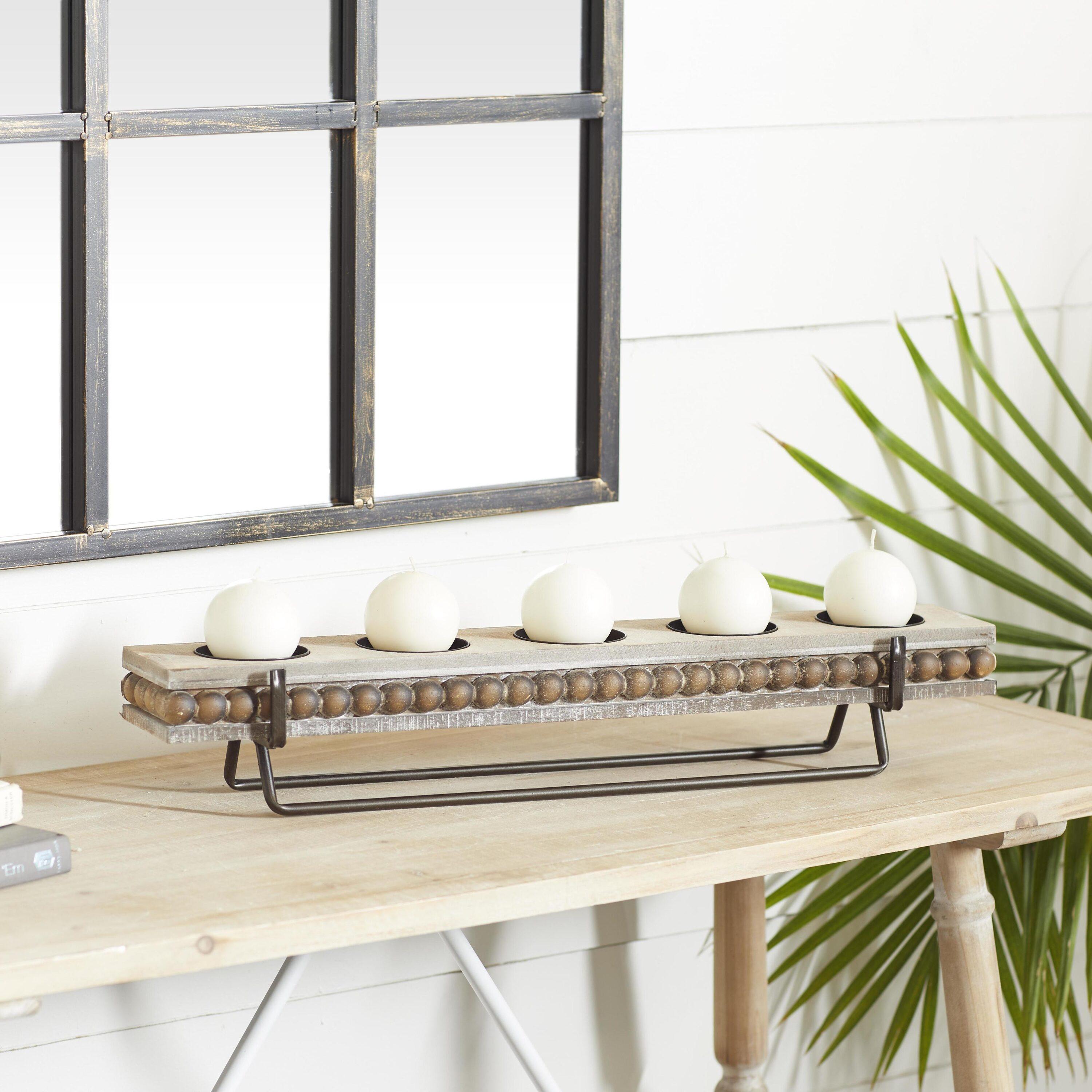 DecMode 5 Holder Brown Wooden Pillar Candelabra