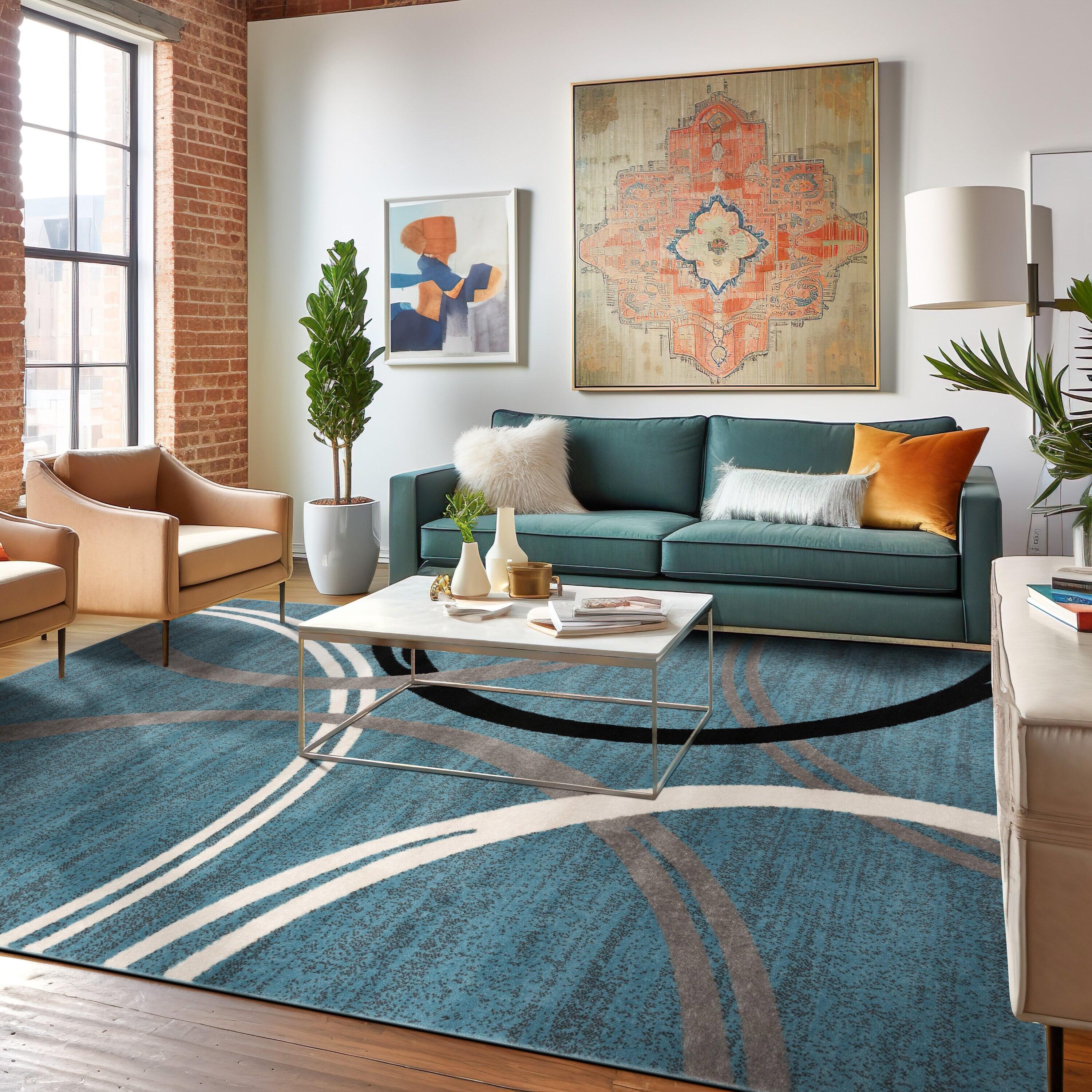 World Rug Gallery Contemporary Abstract Circles Design Blue 7'10" x 10'2" Area Rug
