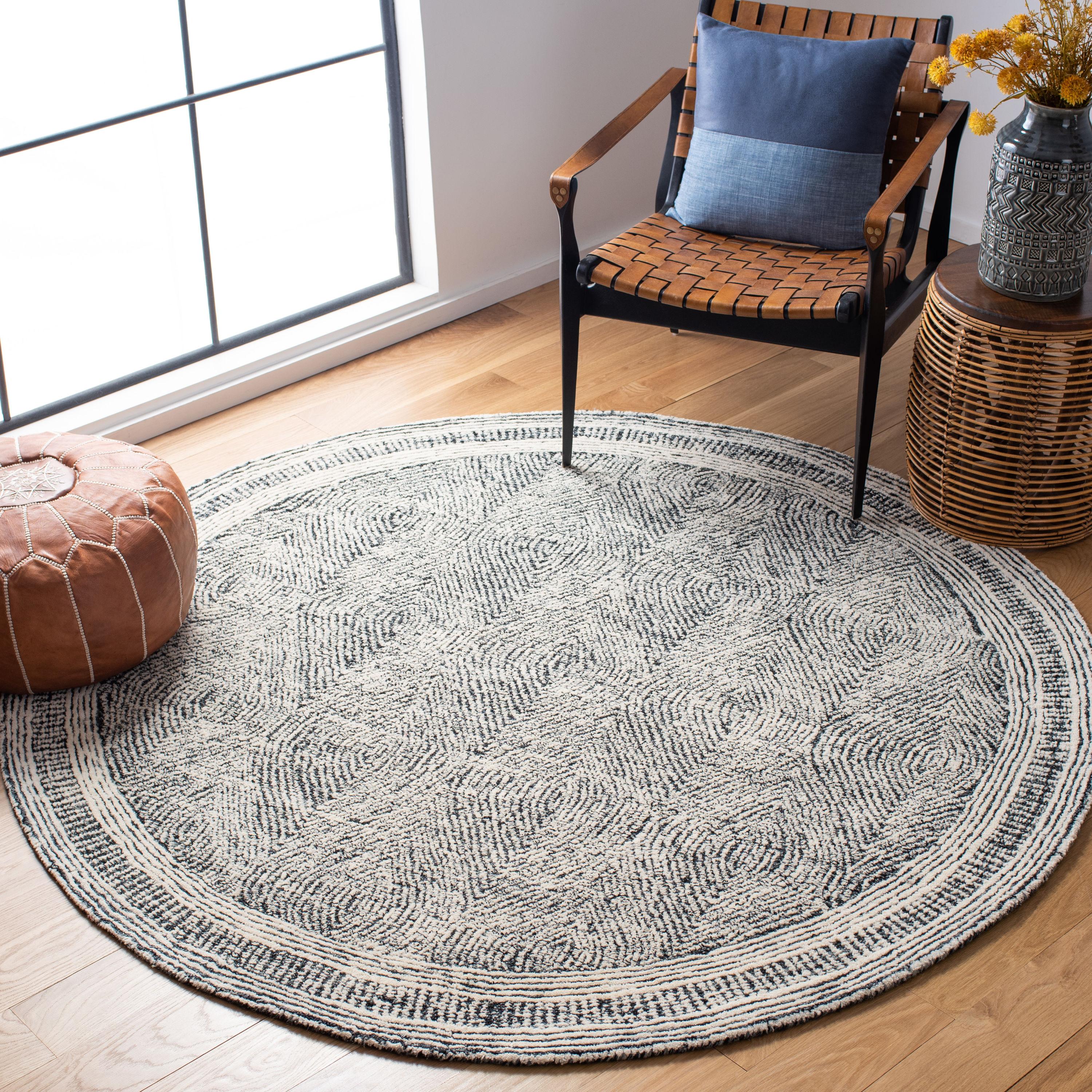 Abstract ABT340 Handmade Indoor Area Rug - Ivory/Charcoal - 4' Round - Safavieh