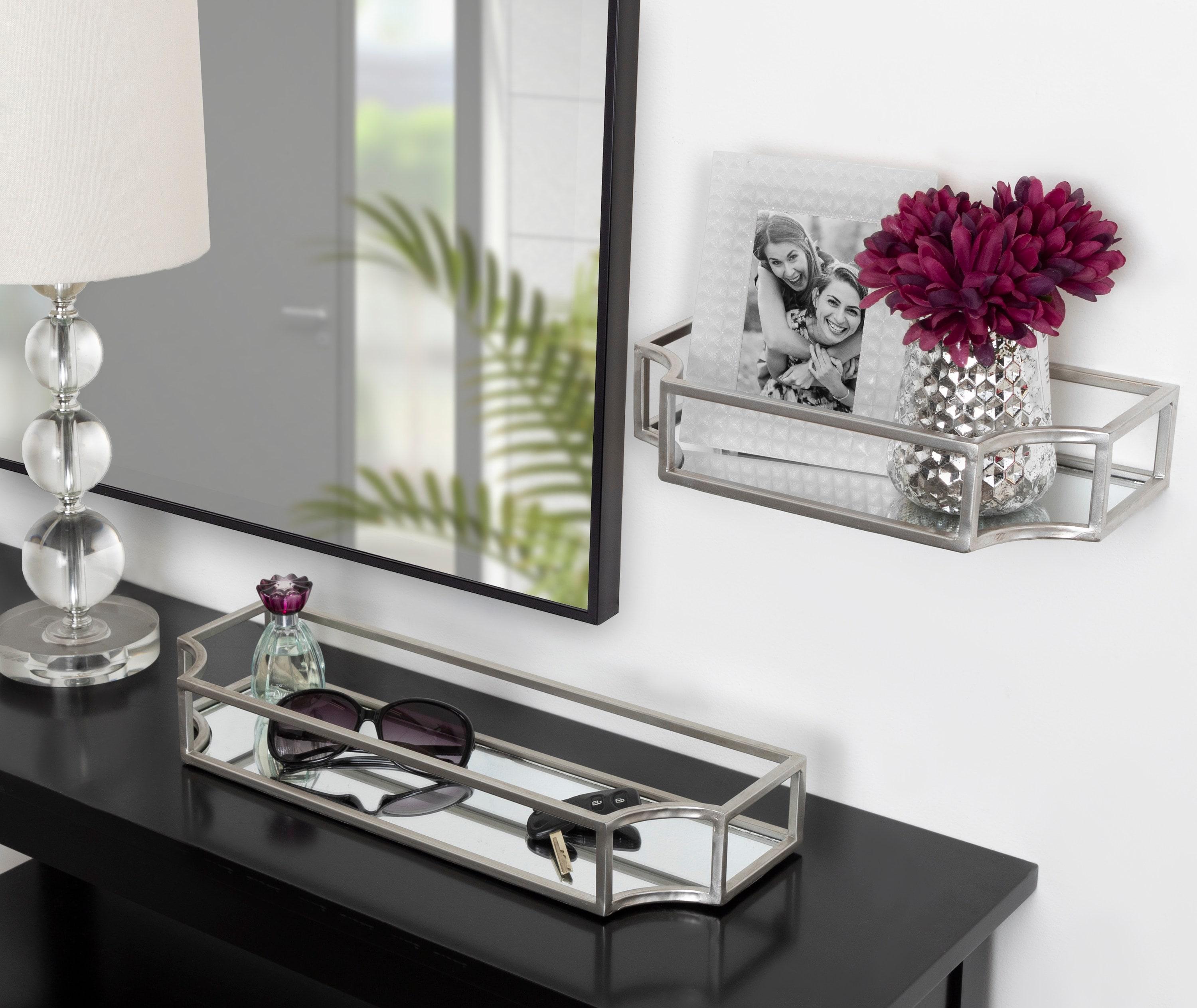 Kate & Laurel All Things Decor 2pc Ciel Metal Wall Shelf Set Silver - Geometric Design, Glass Surface, No Assembly Required