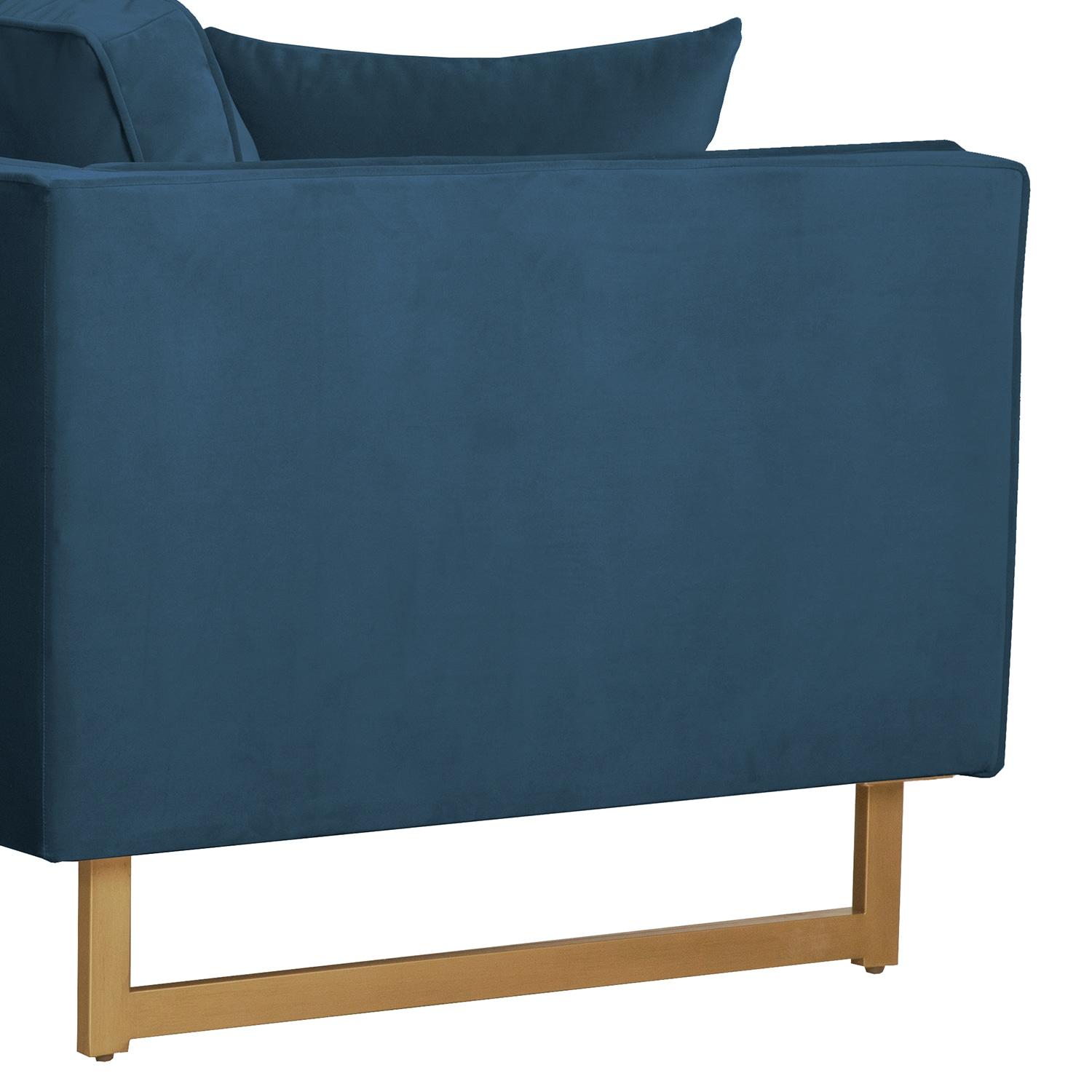 Lenox Blue Velvet Sofa with Brass Legs