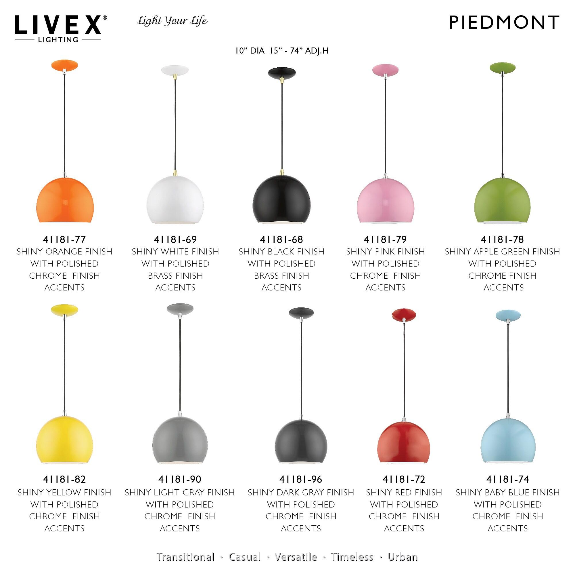 Livex Lighting Piedmont 1 - Light Pendant in  Shiny Light Gray/Polished Chrome