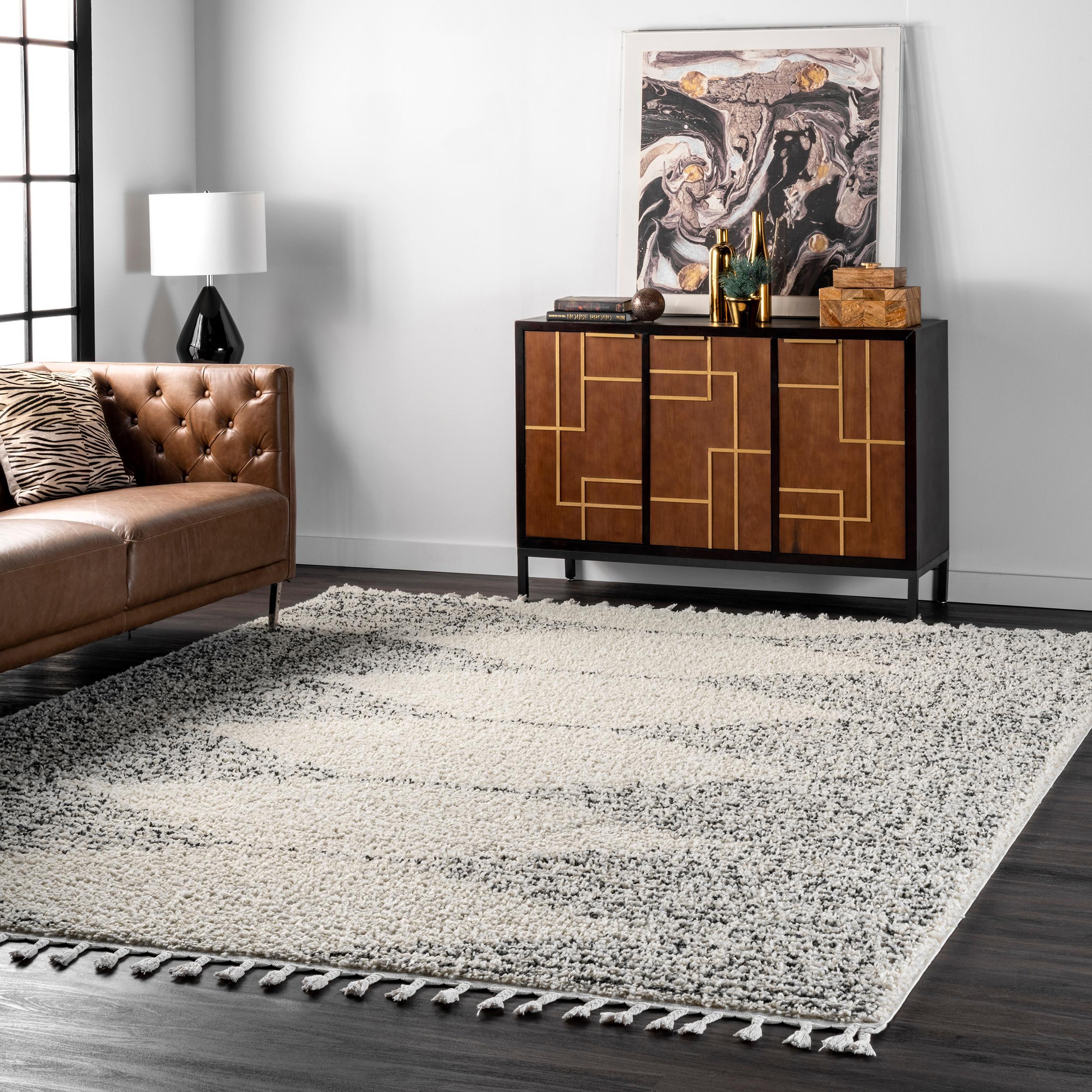 Nuloom Bria Trellis 10 Square Shag Indoor Area Rug for Living Room Bedroom Dining Room Nursery, Off White/Charcoal