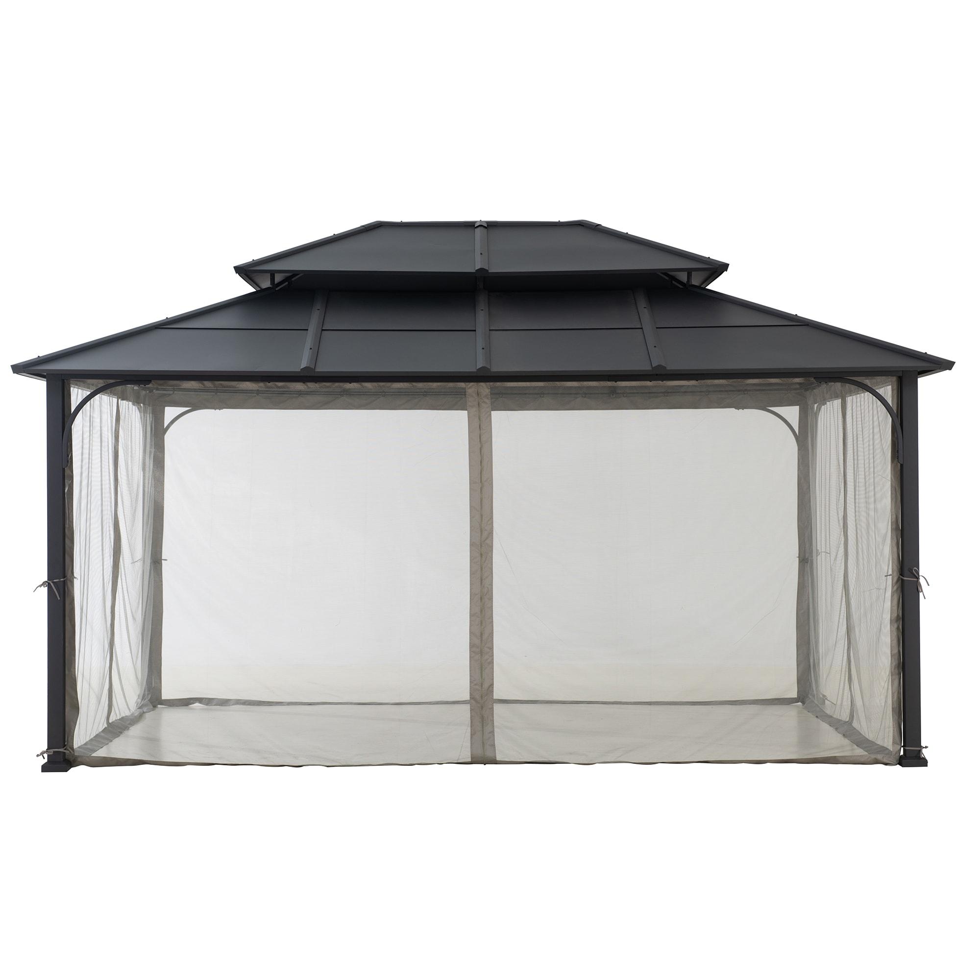 Sunjoy Sunjoy Hardtop Gazebo 12 x 16 ft. Outdoor Gazebo, Heavy Duty Steel Frame Gazebo, Double Tiered Metal Gazebo with Ceiling Hook and Removable Netting Sidewalls