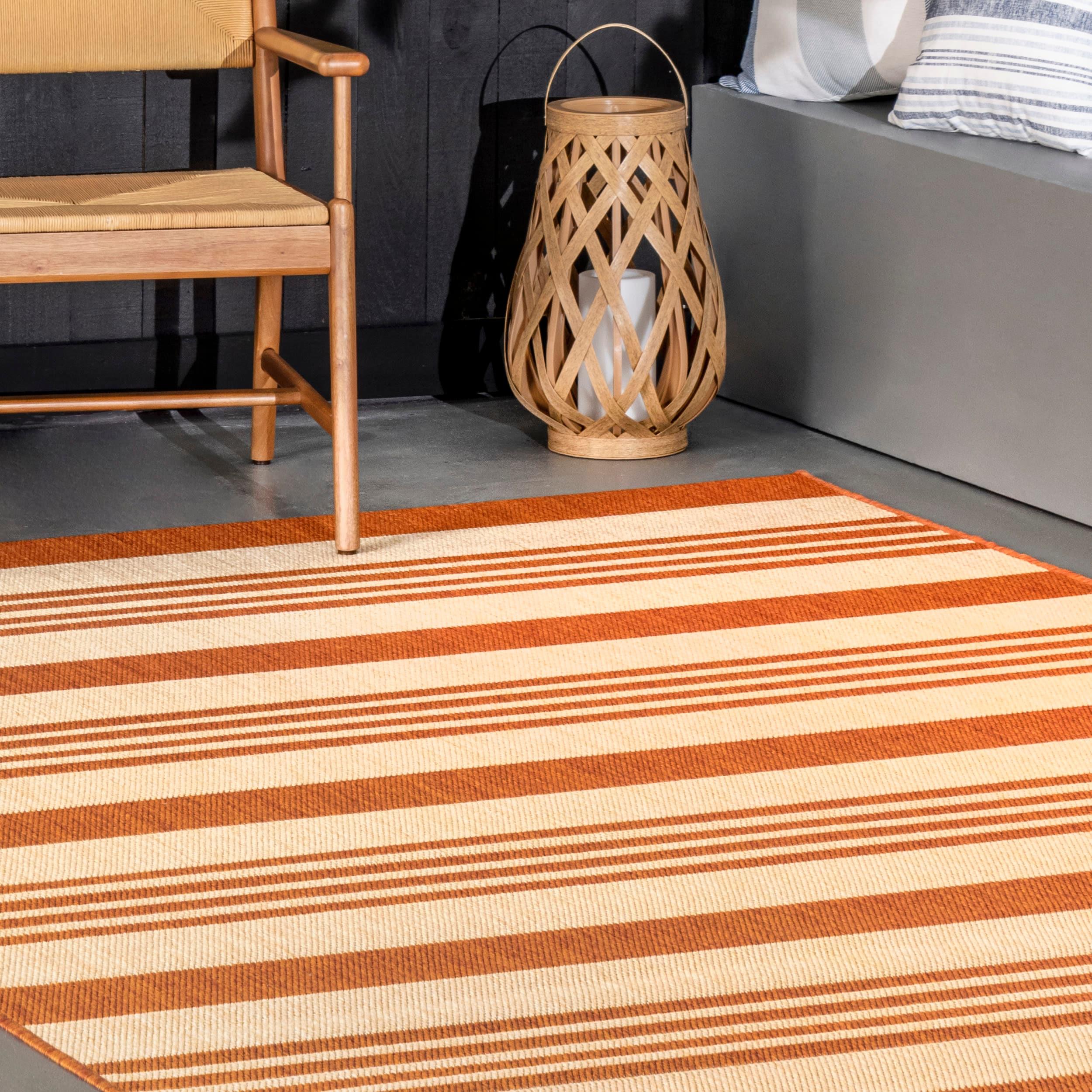 Nuloom Robin Striped 3x5 Indoor/Outdoor Accent Rug for Living Room Patio Deck Front Porch Entryway Kitchen, Terracotta/Ivory