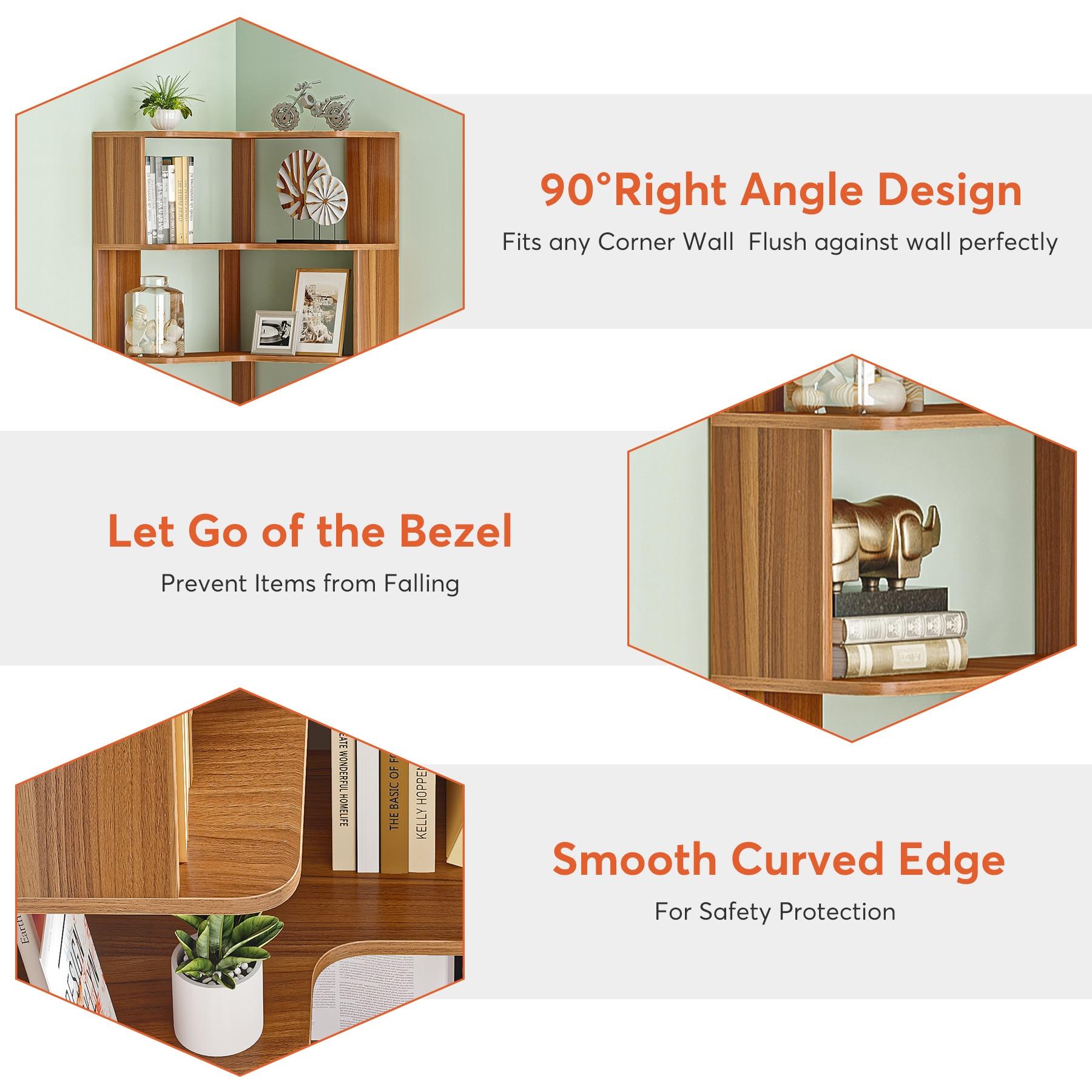 LITTLE TREE 64.96" 6 Tier Corner Bookshelf Walnut