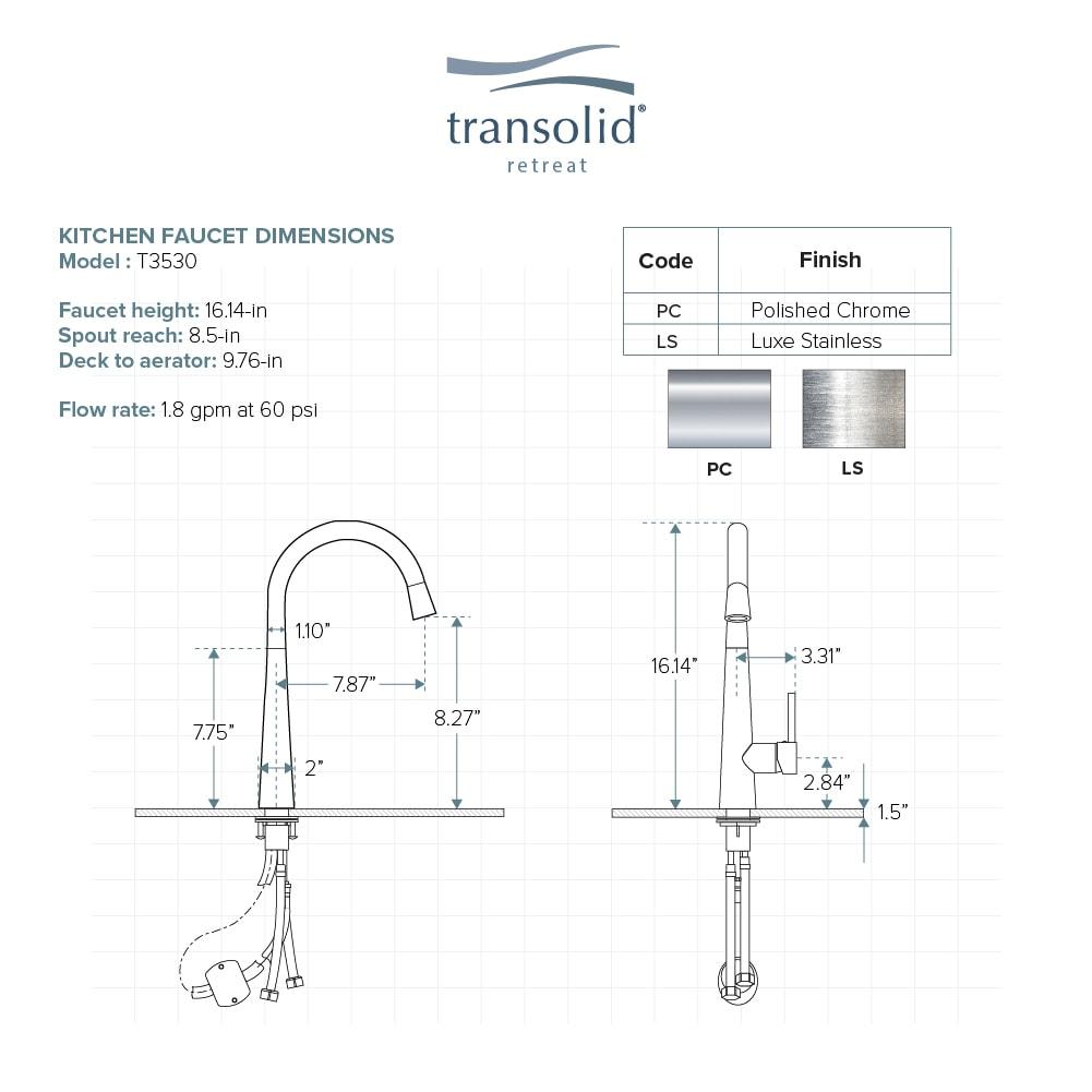 Transolid Retreat Pull Out Single Handle Kitchen Faucet