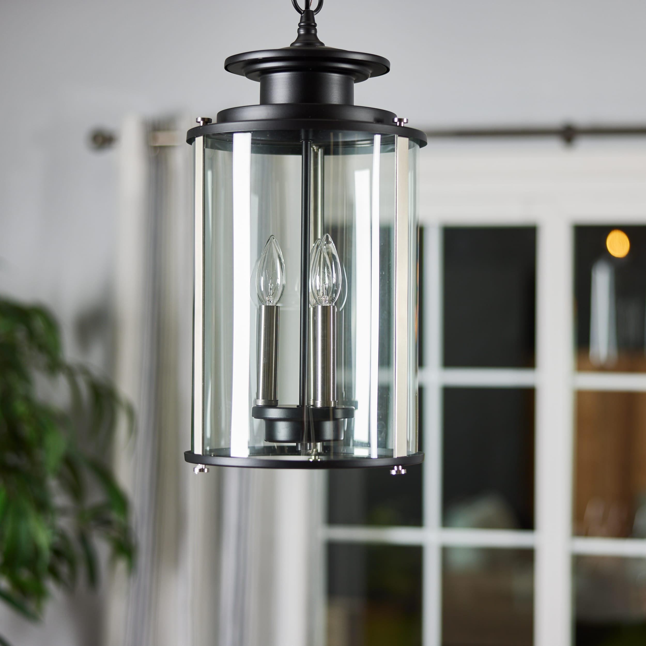 Progress Lighting Squire 3-Light Hanging Lantern, Steel, Black Finish, Clear Glass Shade