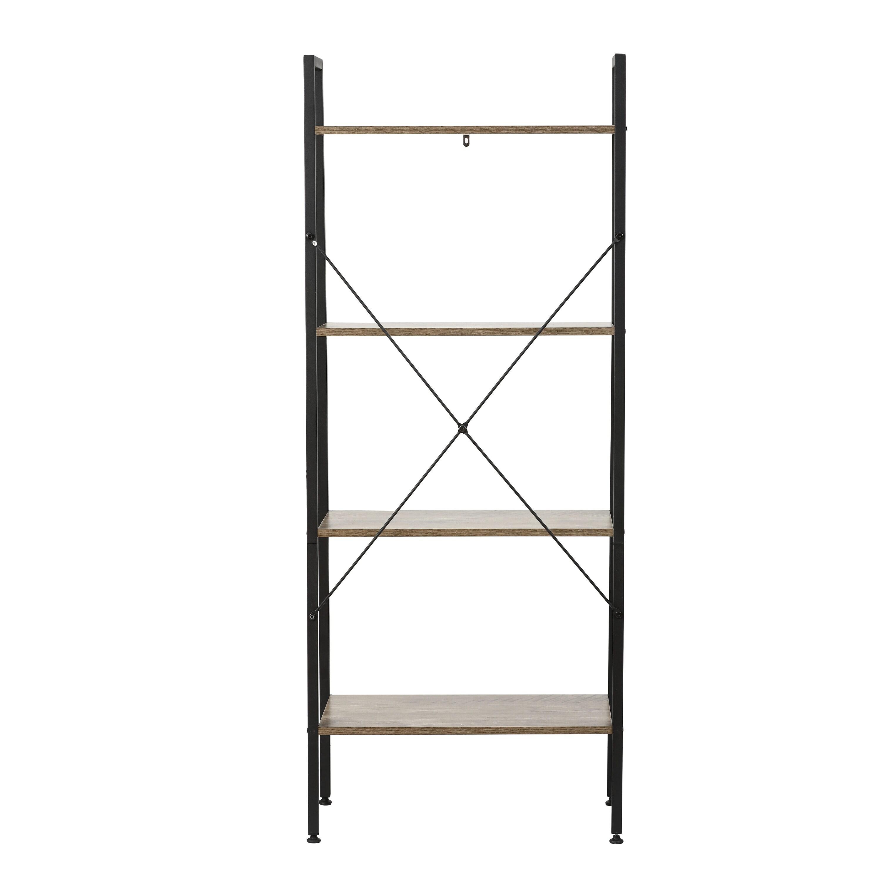 LuxenHome 4-Shelf 58.3" x 23.62" W Wood and Metal Ladder Bookcase. Brown