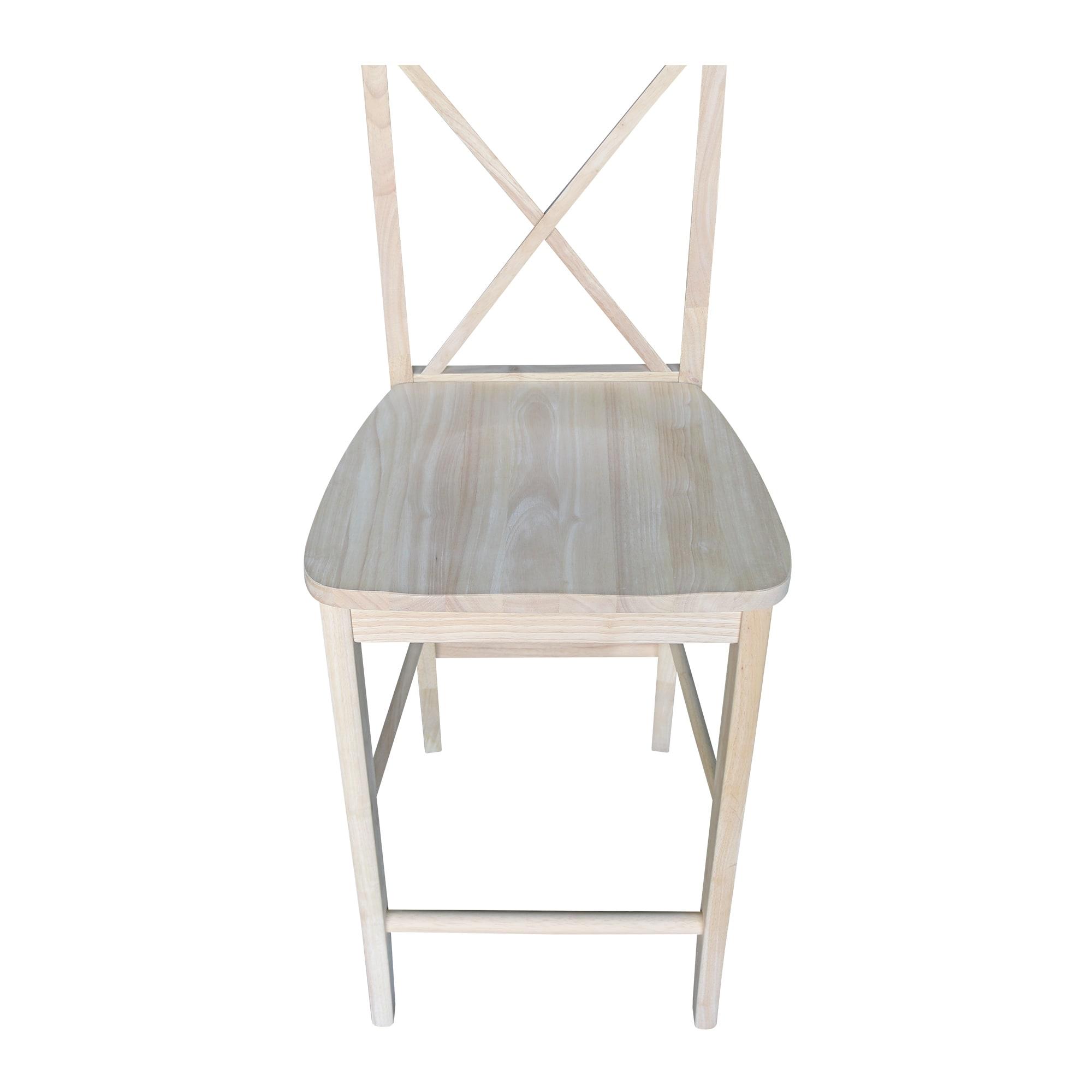 24" X Back Counter Height Barstool Unfinished - International Concepts: Hardwood Frame, Square Seat