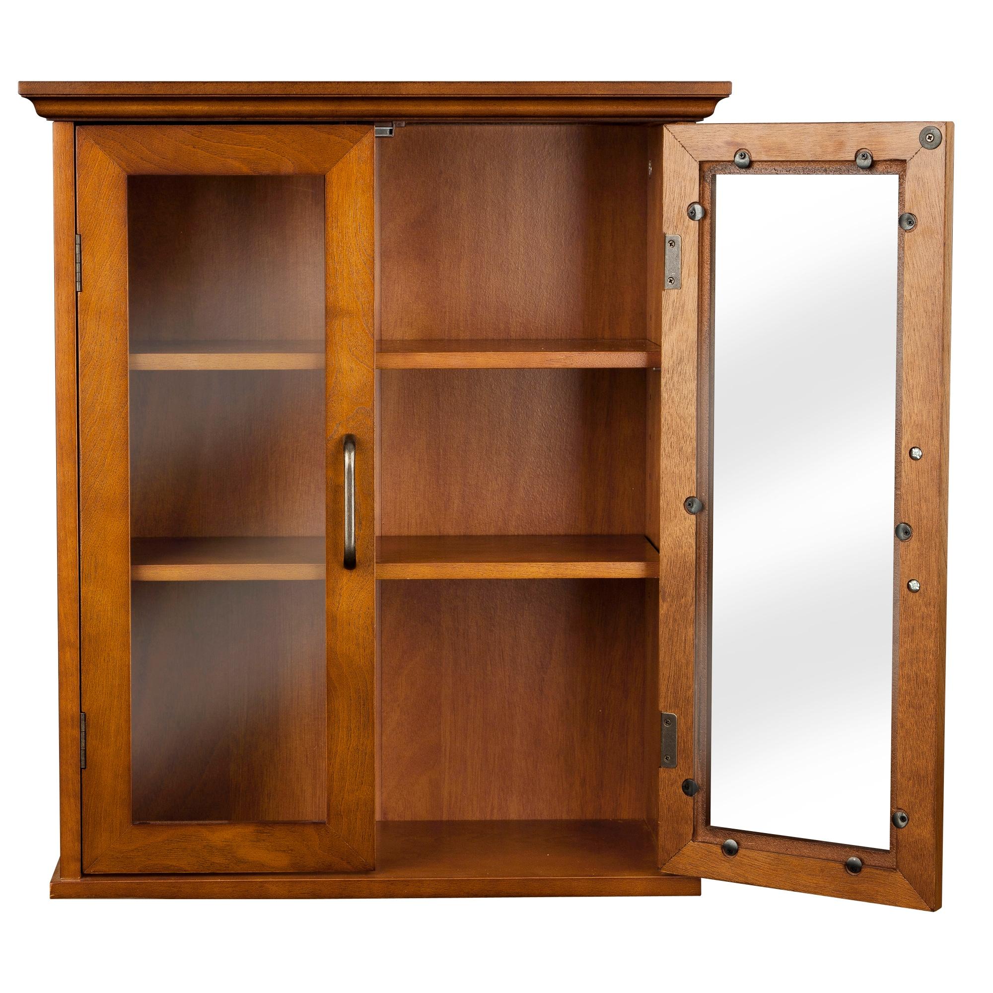 Oil Oak Two-Door Wall Cabinet with Adjustable Shelves