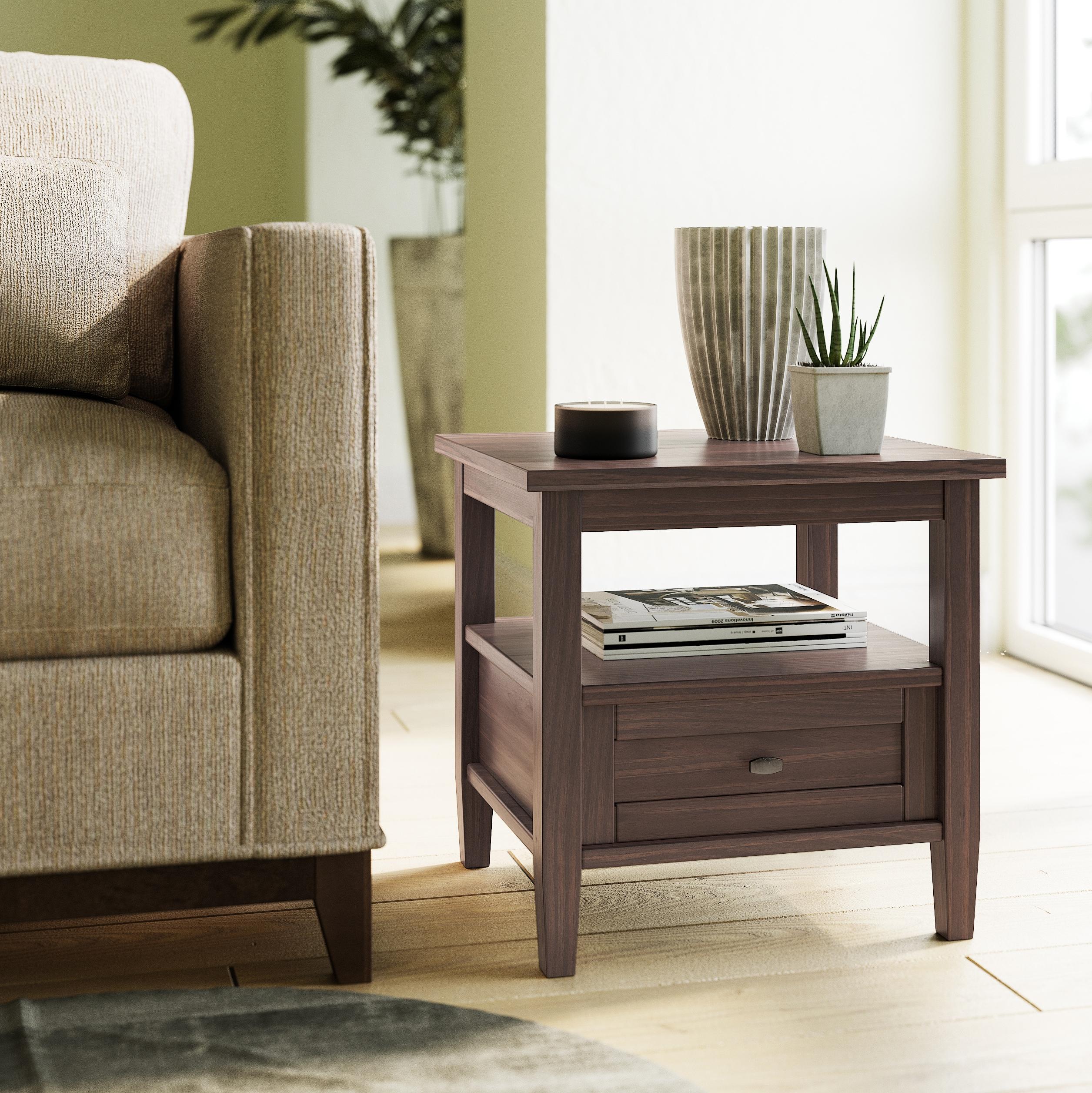 Warm Shaker SOLID WOOD 20" W Rectangle End Table in Warm Walnut Brown