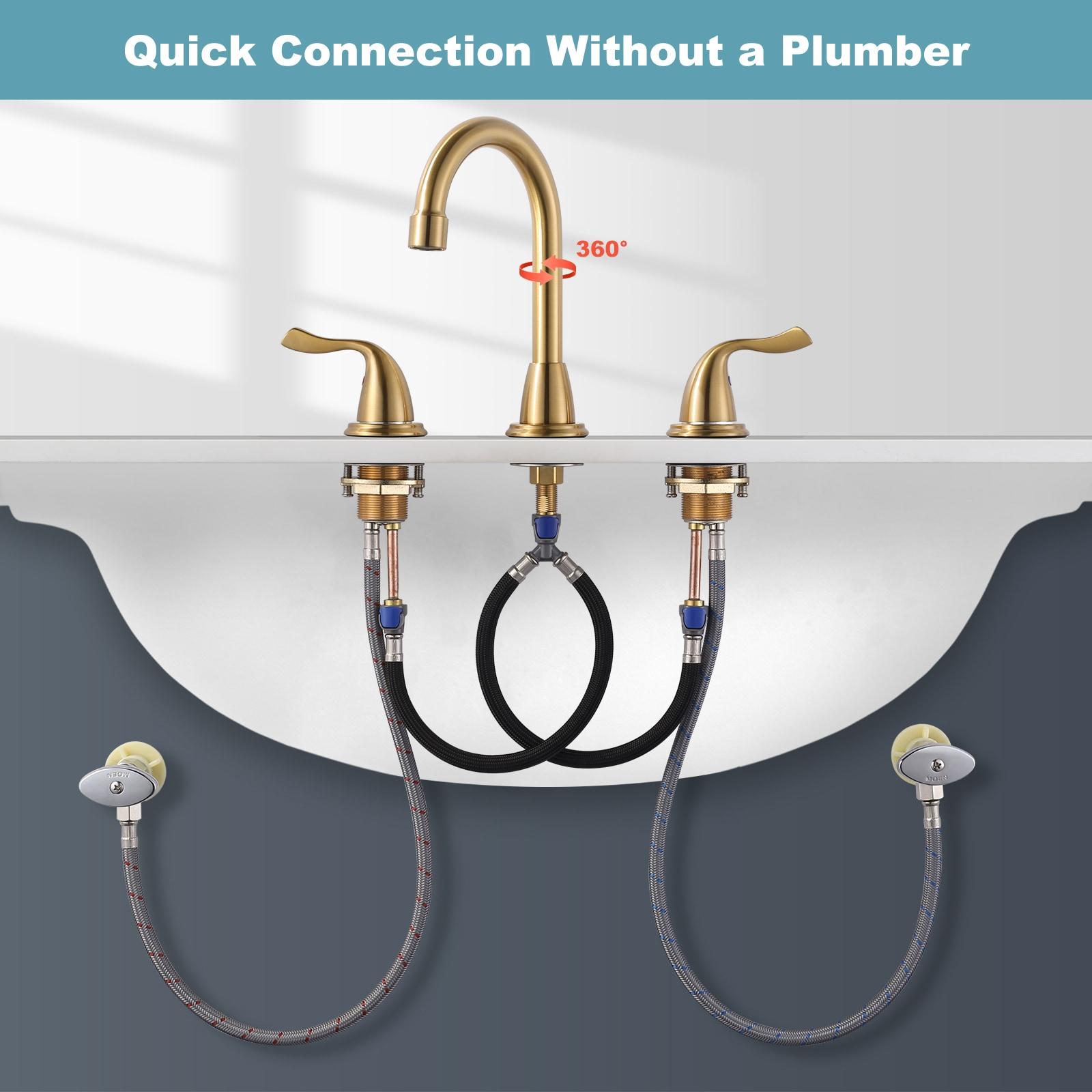 Brushed Gold Bathroom Faucet 3 Hole: ARCORA 8 Inch Widespread Bathroom Faucet, 2 Handles Bathroom Sink Faucet with Drain Assembly