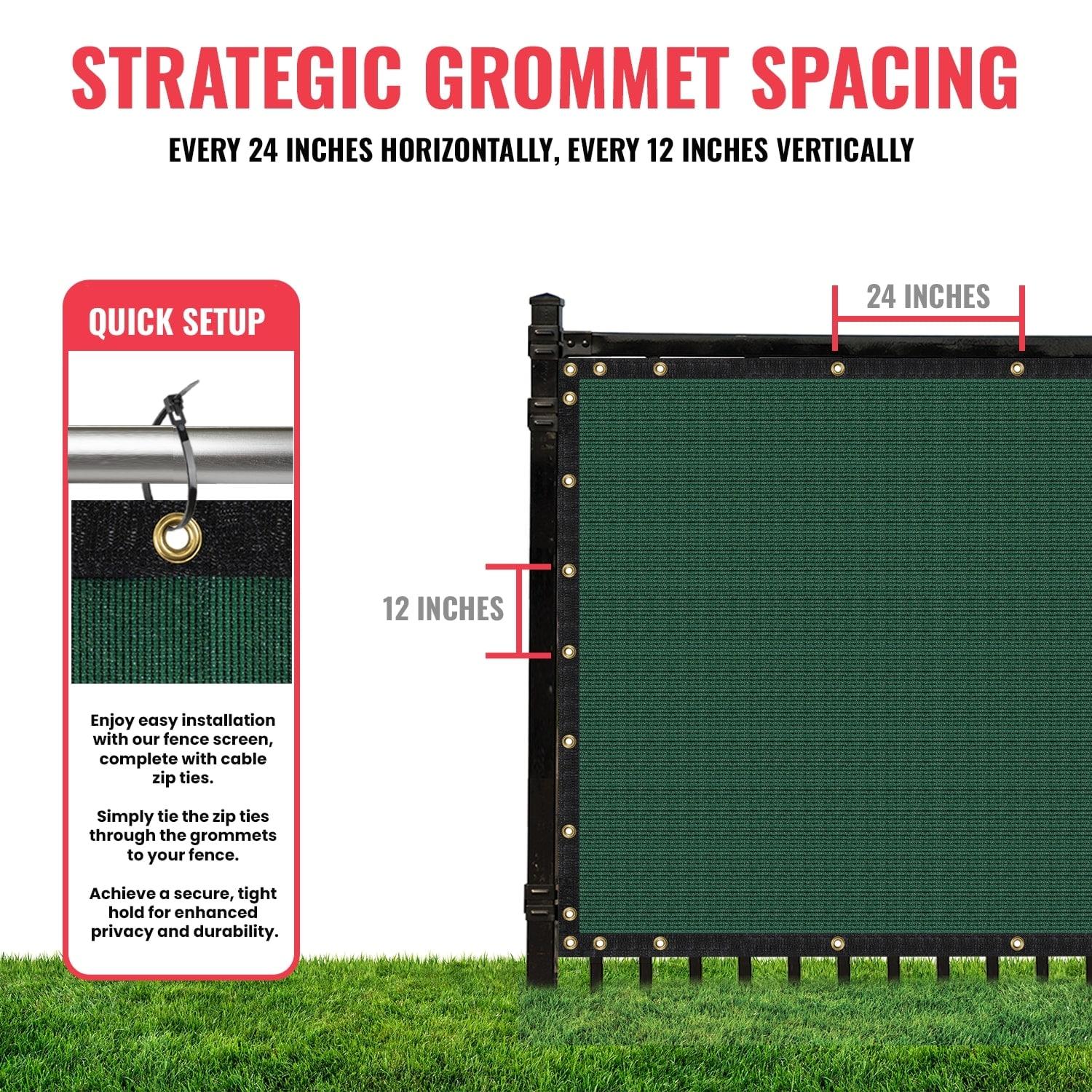 SEALTECH Ultra Heavy Duty 200 GSM Privacy Fence Screen – Non-Recycled Polyethylene Mesh Shade Net with Bindings & Rustproof Grommets - 90% + Blockage Includes Cable Zip Ties. (Green 6'X50')