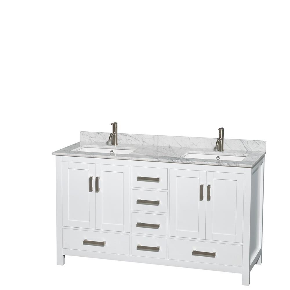 Wyndham Collection Sheffield 60" Freestanding Double Bathroom Vanity with Marble Top