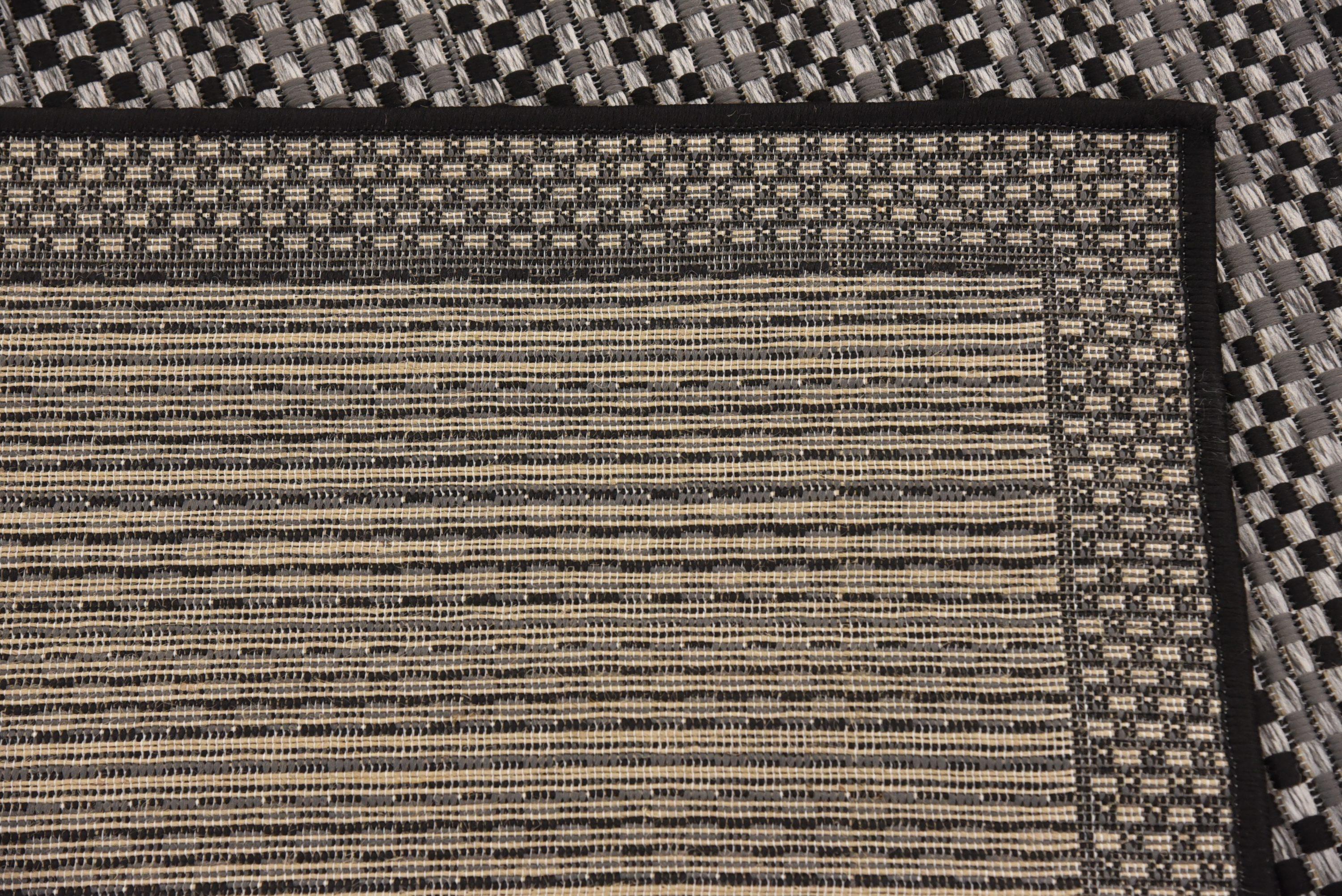 Gray and Black Striped Synthetic Outdoor Area Rug