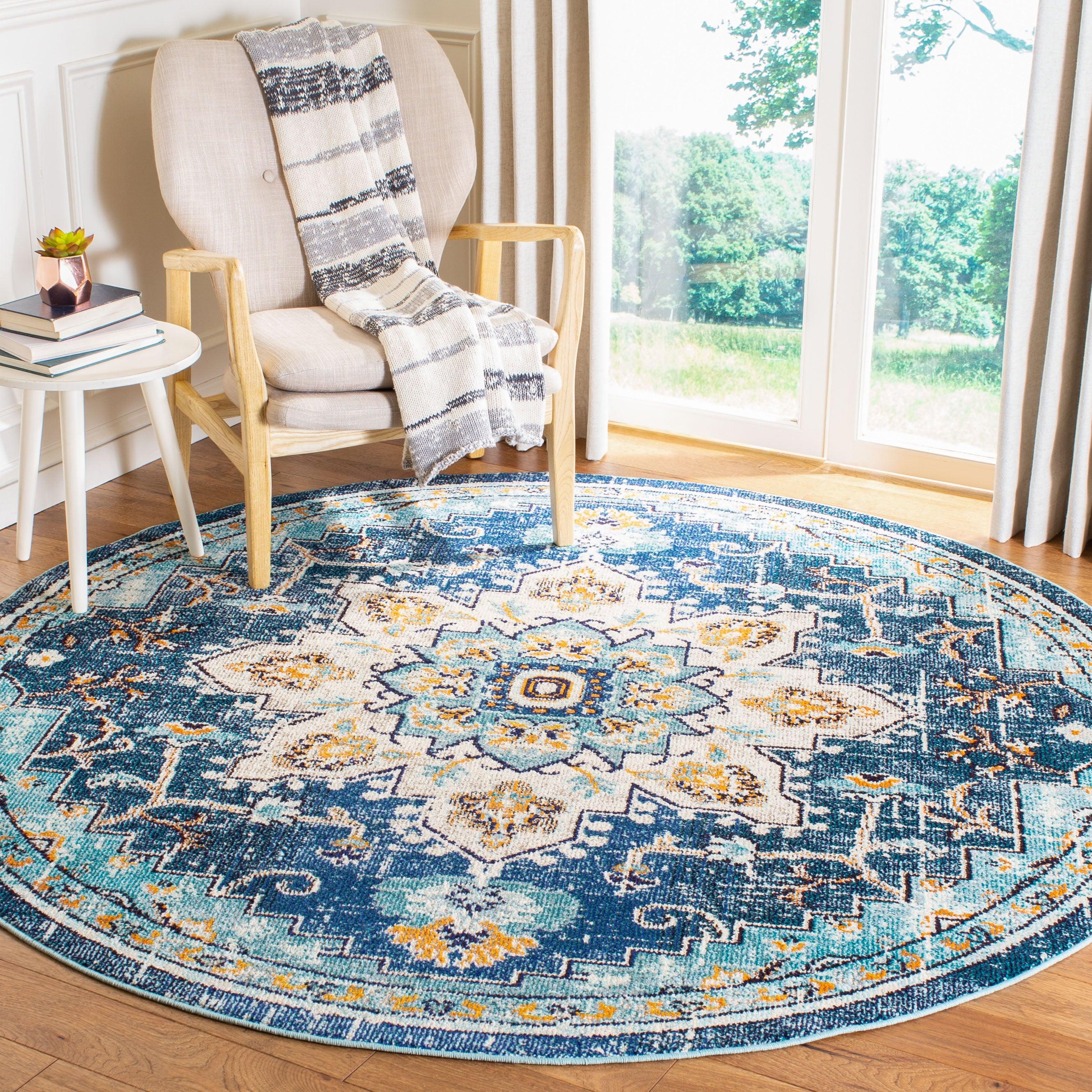 SAFAVIEH Madison Dalia Vintage Traditional Area Rug, Blue/Light Blue, 10' x 10' Round