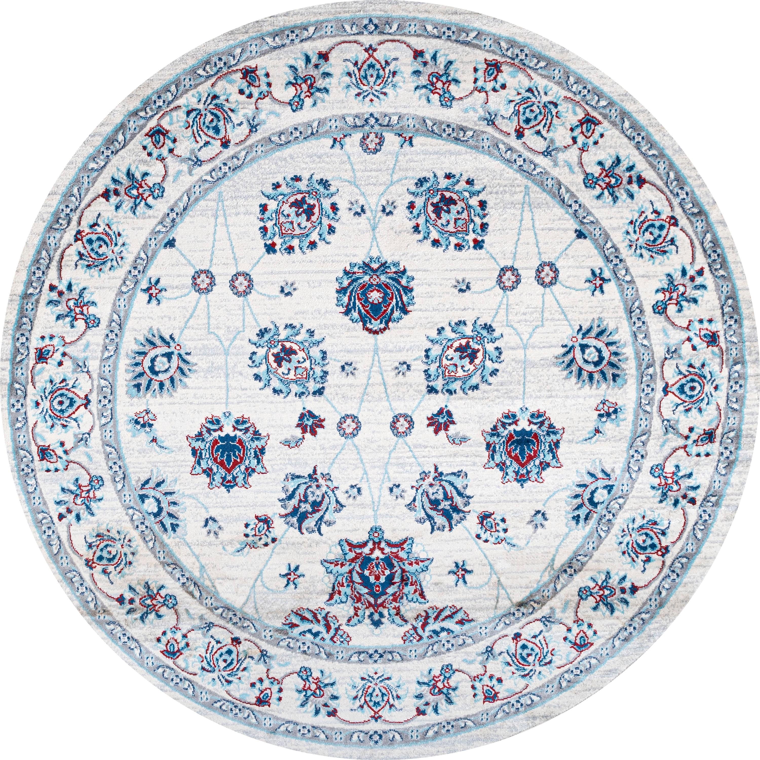 5' Round Modern Persian Vintage Moroccan Traditional Area Rug, Ivory/Blue/Red - JONATHAN Y