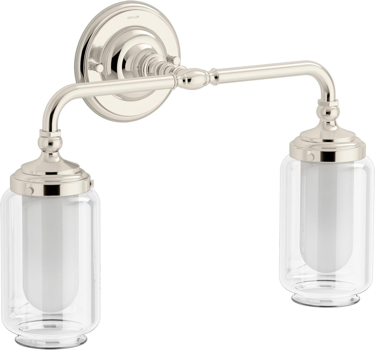 Polished Nickel Two-Light Sconce with Clear Glass Shades